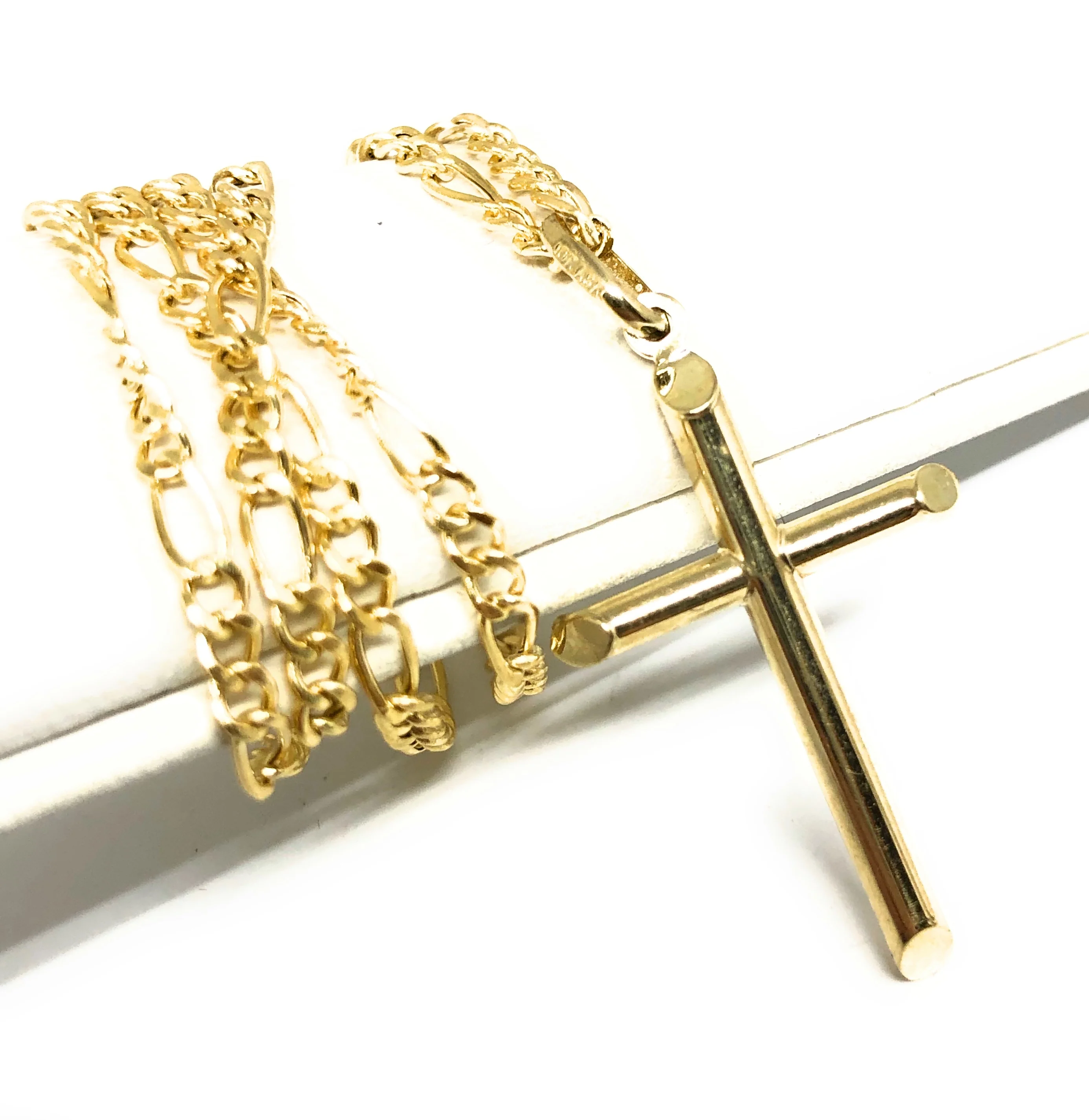 10k Solid Gold Yellow Classic Tube Cross Pendant Necklace (SM) - Image 3