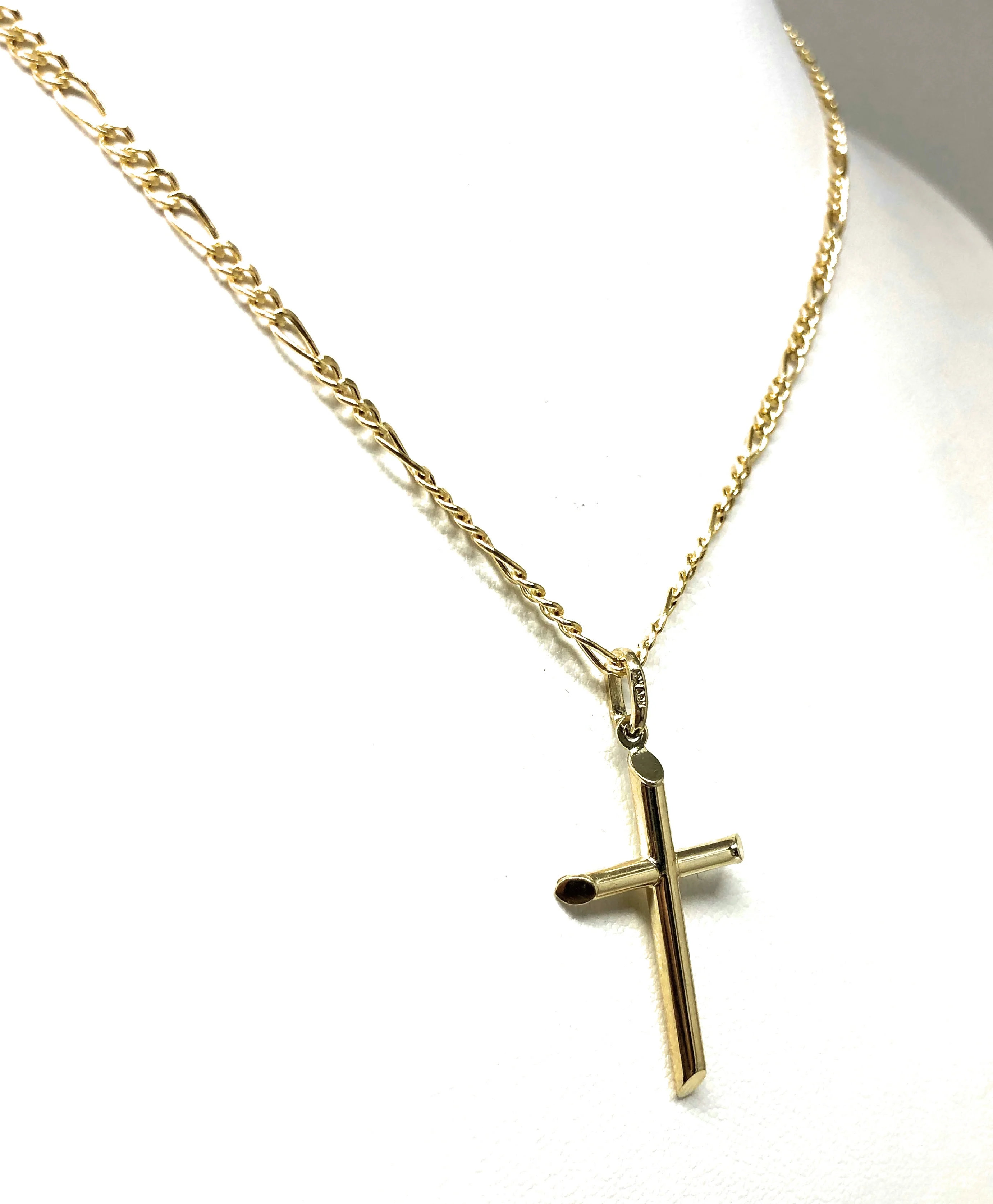10k Solid Gold Yellow Classic Tube Cross Pendant Necklace (SM) - Image 5