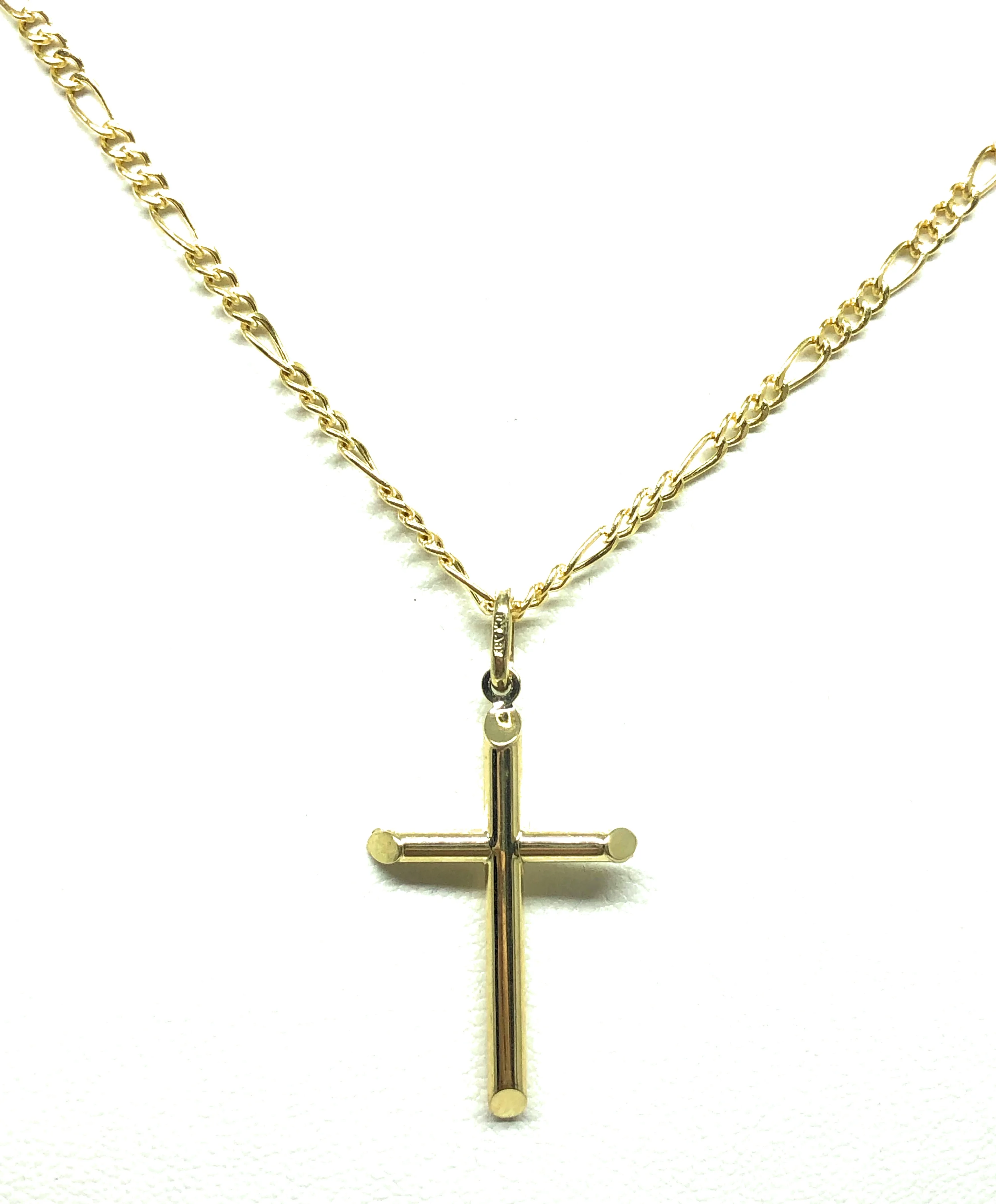 10k Solid Gold Yellow Classic Tube Cross Pendant Necklace (SM) - Image 6