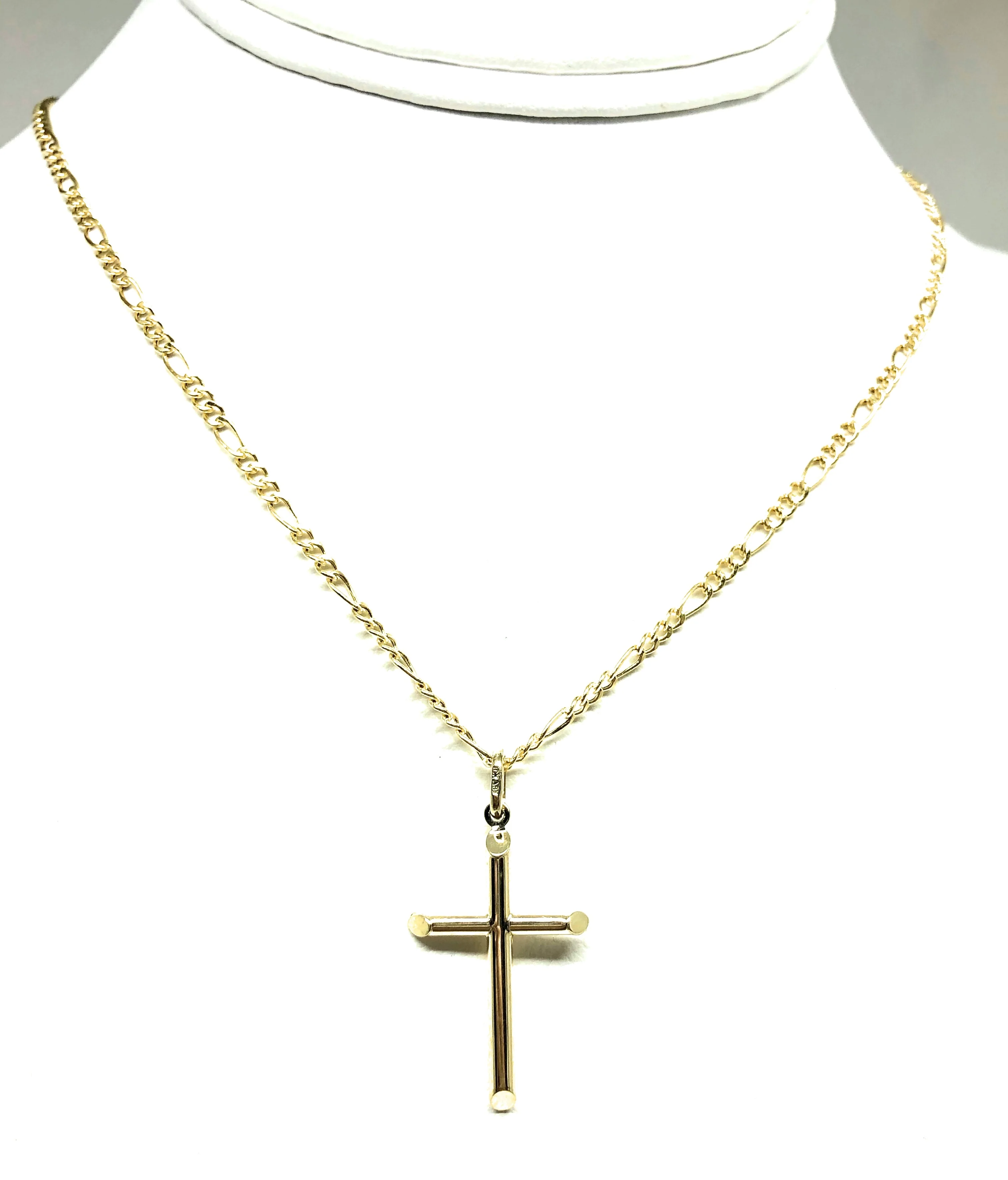 10k Solid Gold Yellow Classic Tube Cross Pendant Necklace (SM) - Image 7