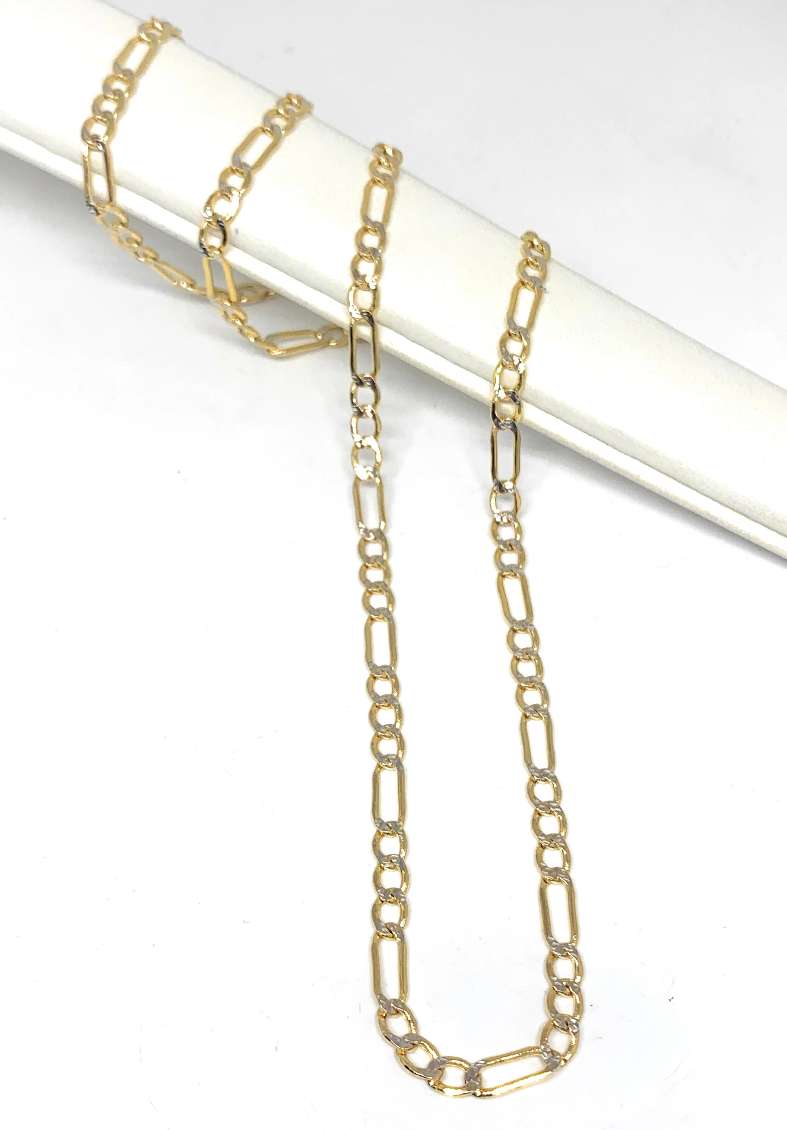 10k Solid Gold Diamond Cut (White Gold) Figaro Chain 18-26 inches 4.5-5mm (Semi-Hollow Style) - Image 2