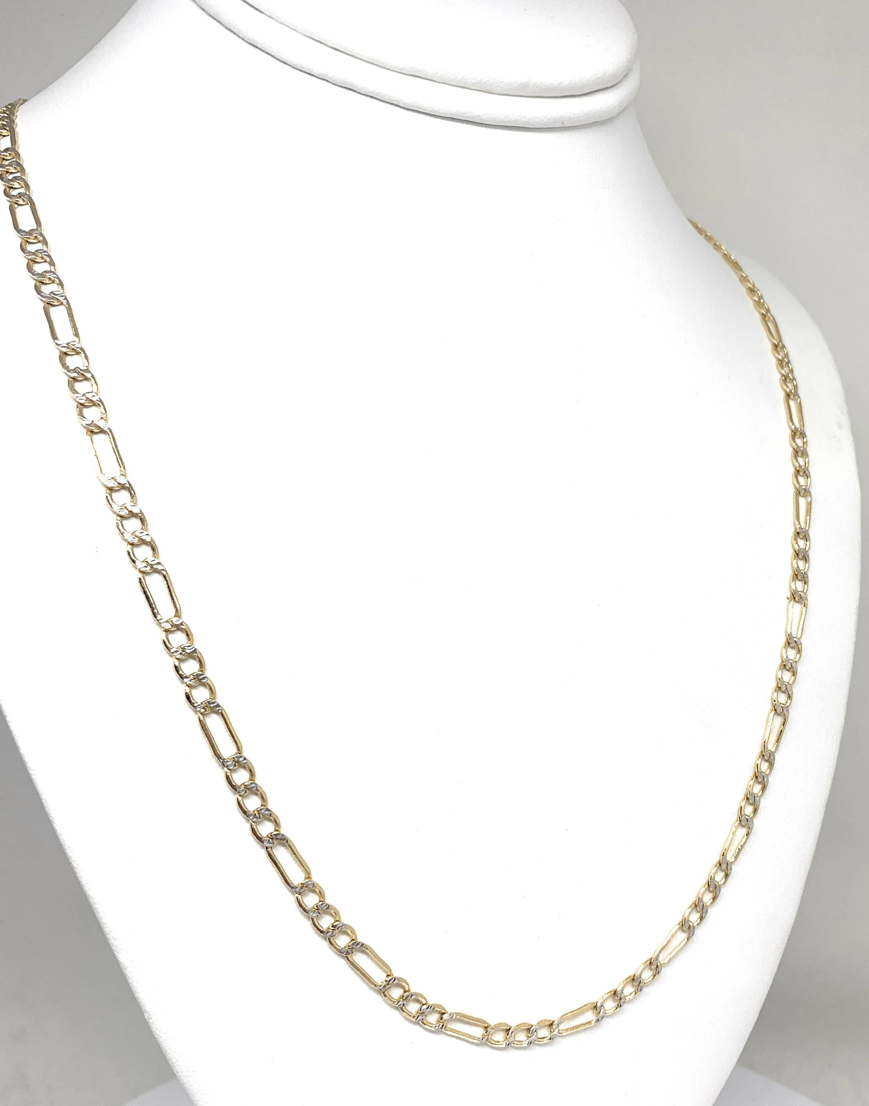 10k Solid Gold Diamond Cut (White Gold) Figaro Chain 18-26 inches 4.5-5mm (Semi-Hollow Style) - Image 7