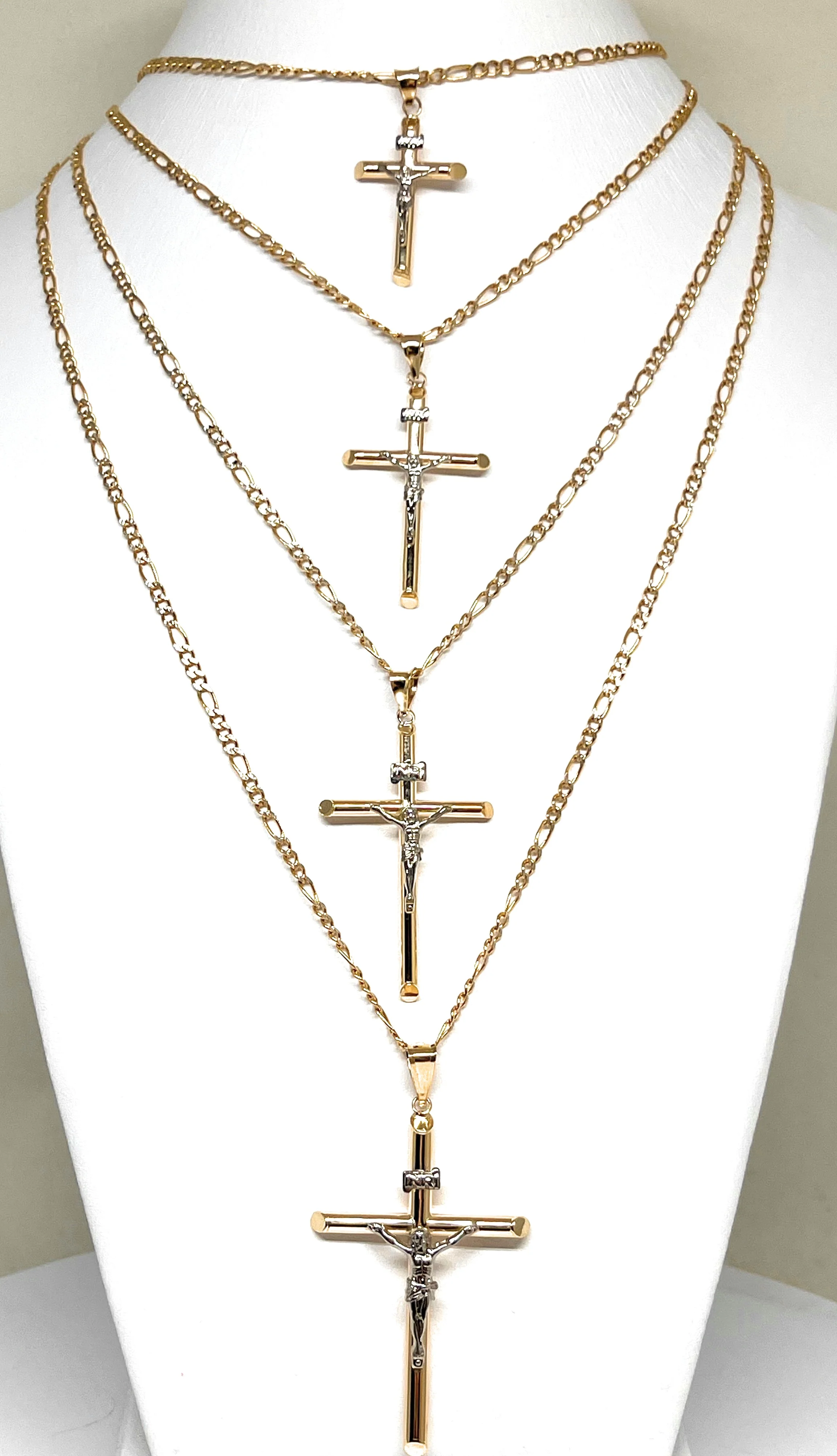 10k Solid Gold 2-Tone Classic Jesus Cross Crucifix Pendant Necklace (XS, SM, MED, LG) (MADE IN MX) - Image 5