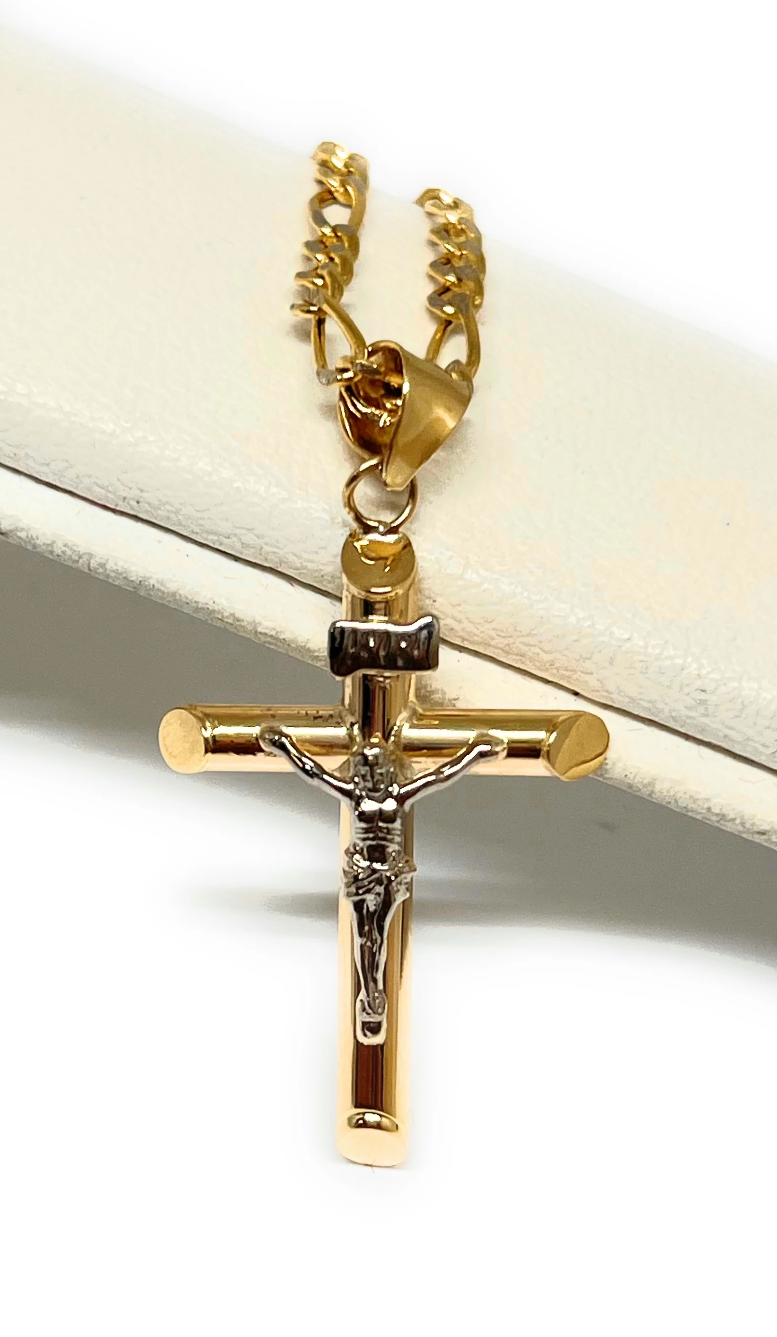 10k Solid Gold 2-Tone Classic Jesus Cross Crucifix Pendant Necklace (XS, SM, MED, LG) (MADE IN MX) - Image 7