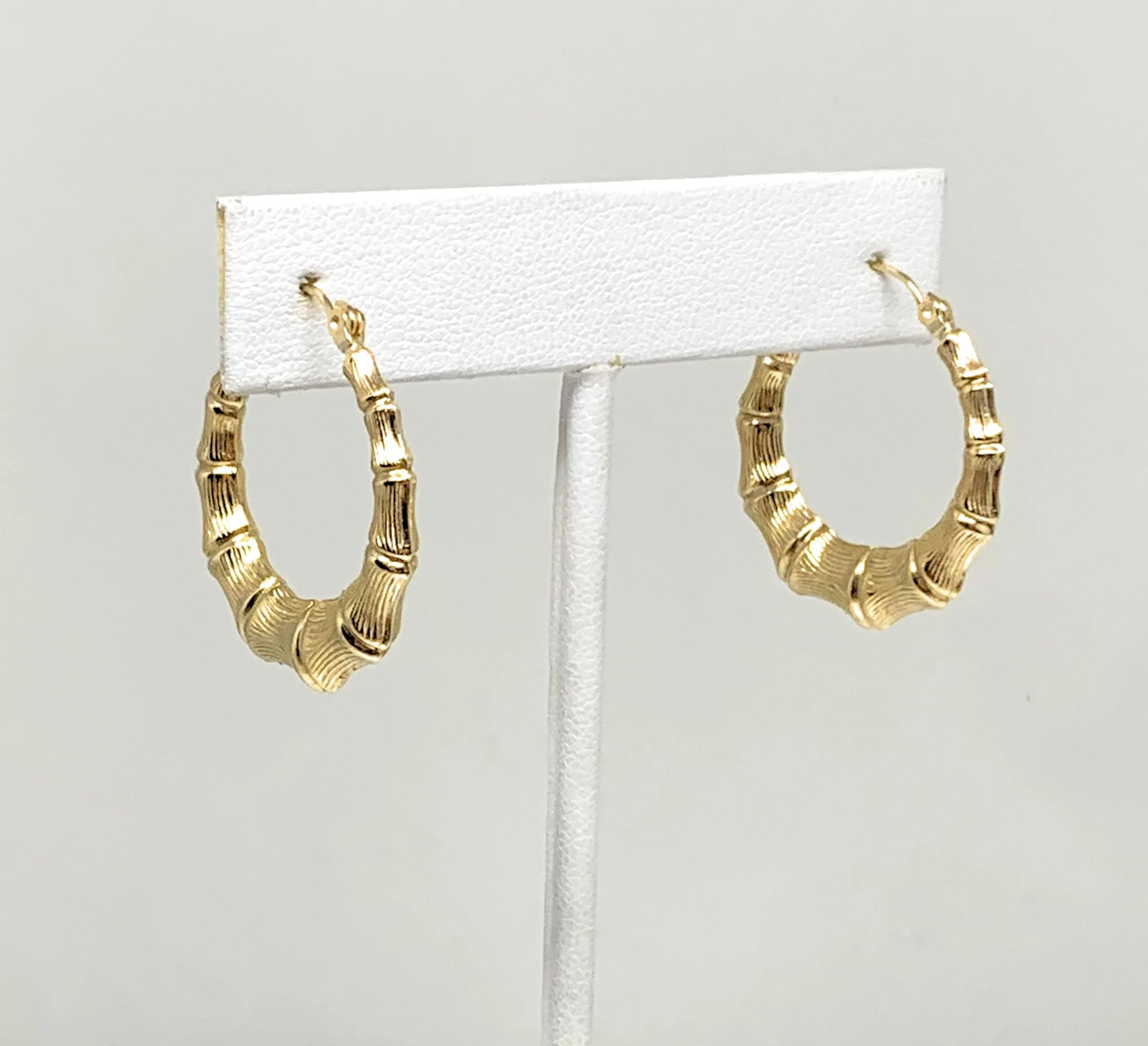 10k Solid Gold Yellow Bamboo Hoop Earrings 1 INCH Arracadas - Image 5
