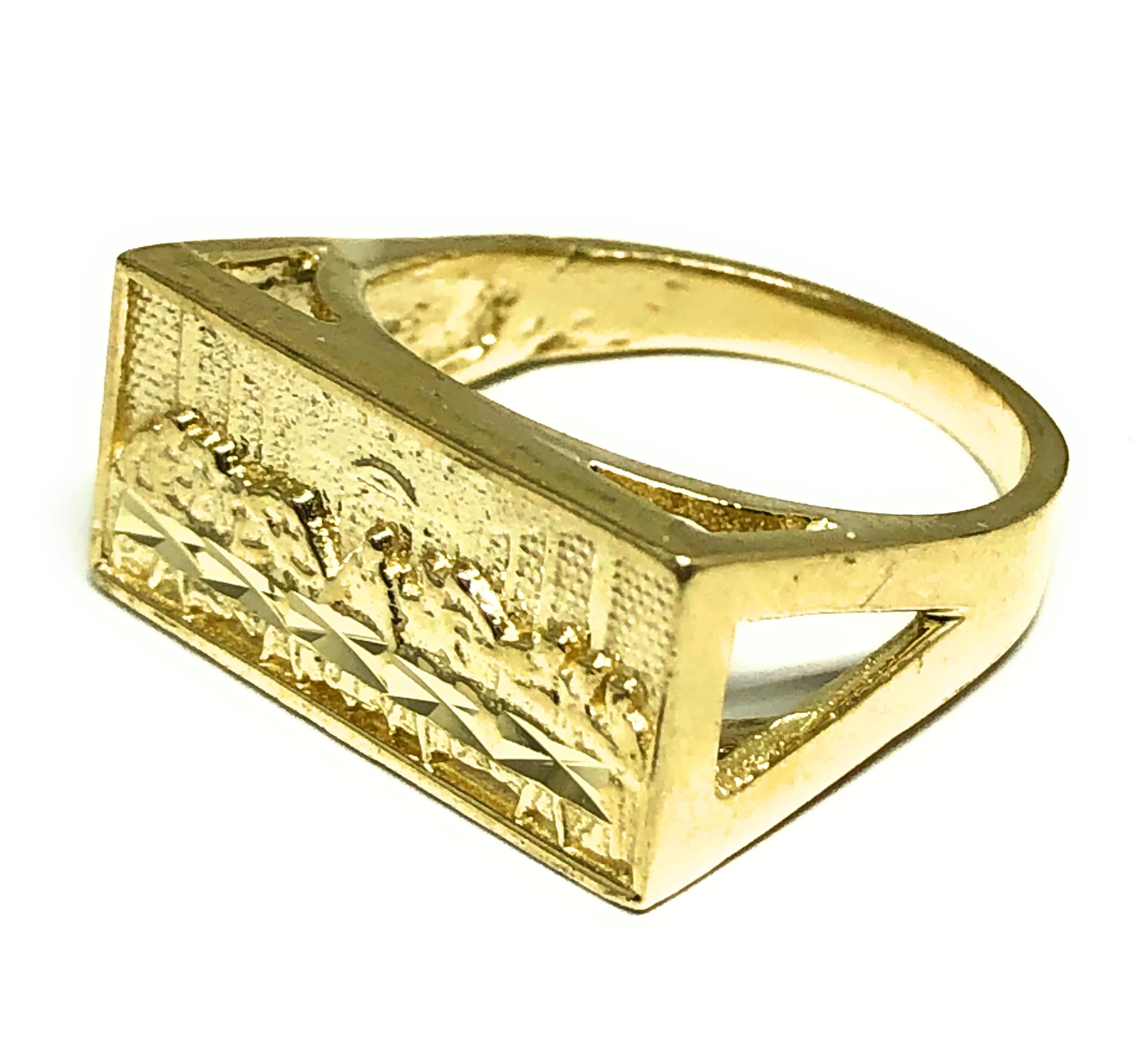 10k Solid Gold Classic Square Last Supper Ring - Image 2