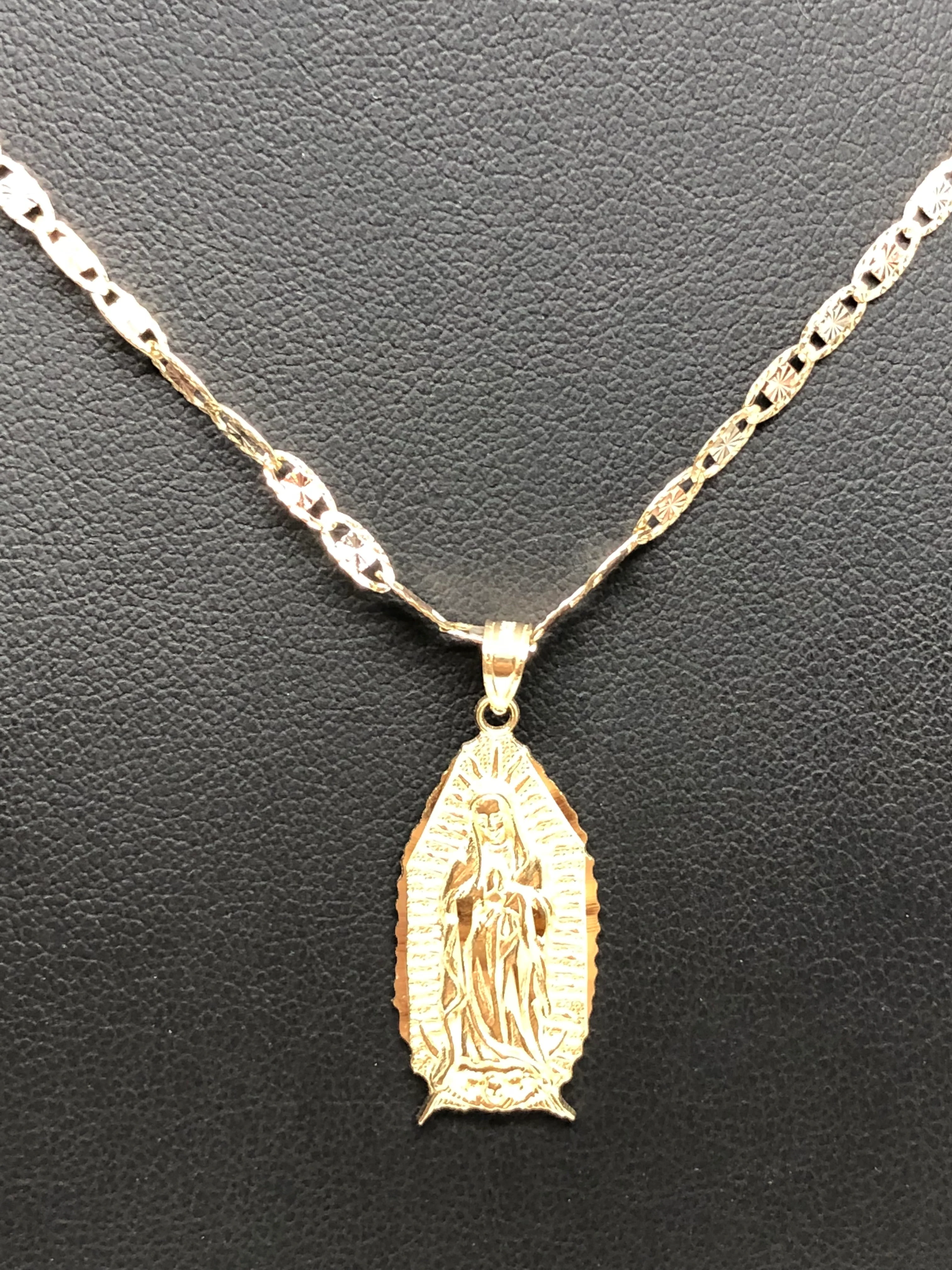 10k Solid Gold Classic Virrgin Mary Pendant Necklace Virrgen Gaudalupe Chain (MED, SM) - Image 10