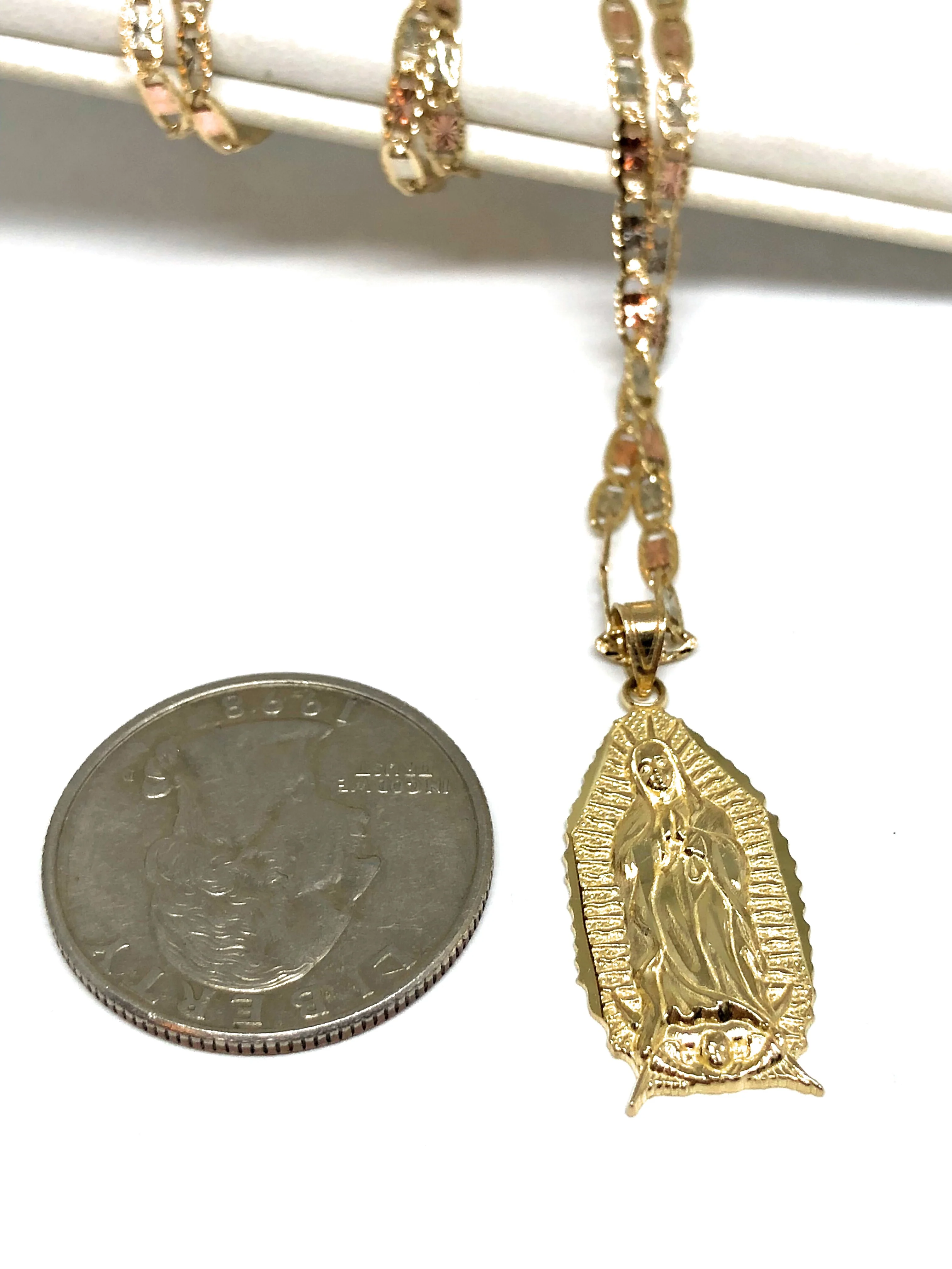 10k Solid Gold Classic Virrgin Mary Pendant Necklace Virrgen Gaudalupe Chain (MED, SM) - Image 3
