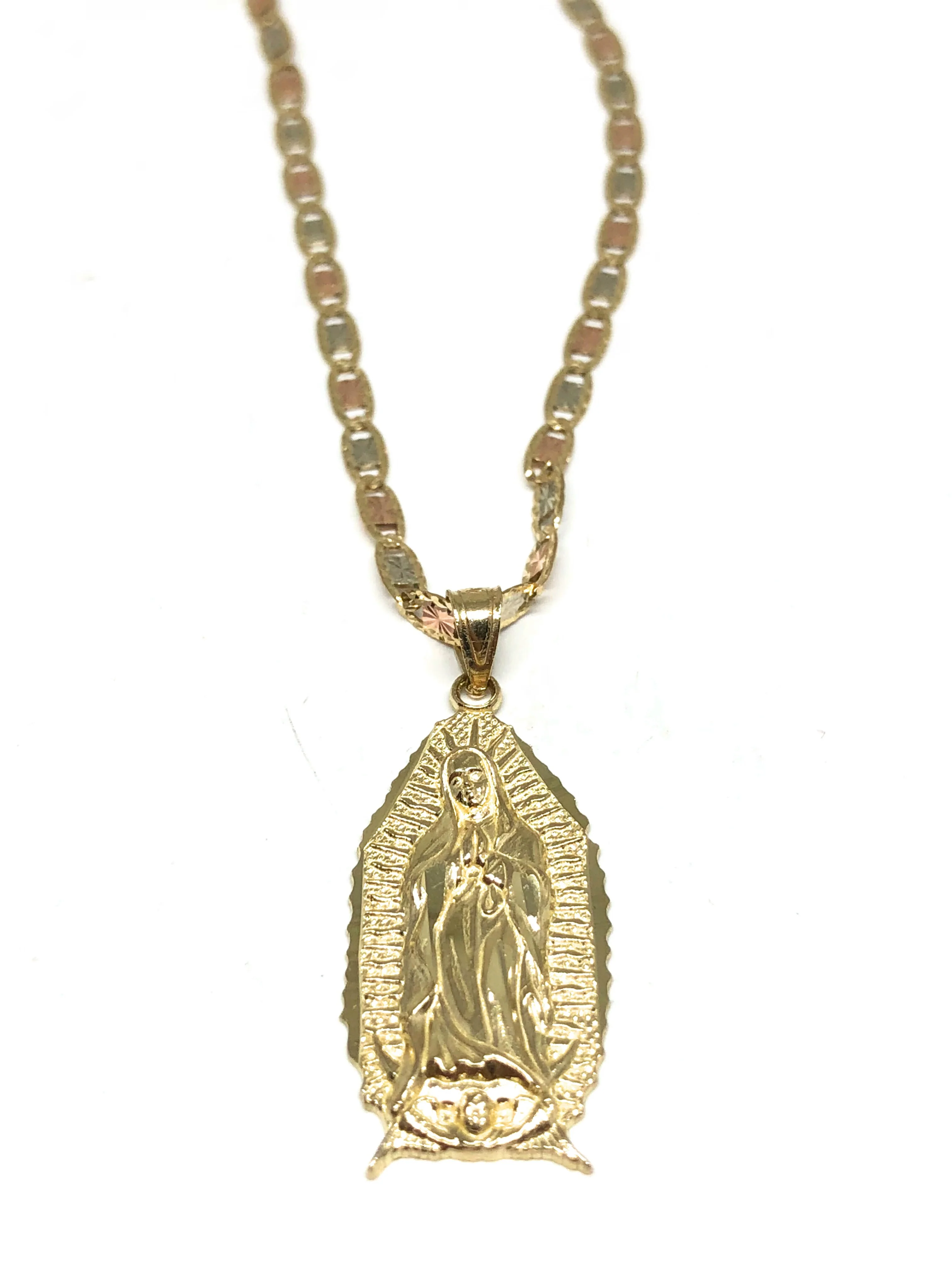 10k Solid Gold Classic Virrgin Mary Pendant Necklace Virrgen Gaudalupe Chain (MED, SM) - Image 4