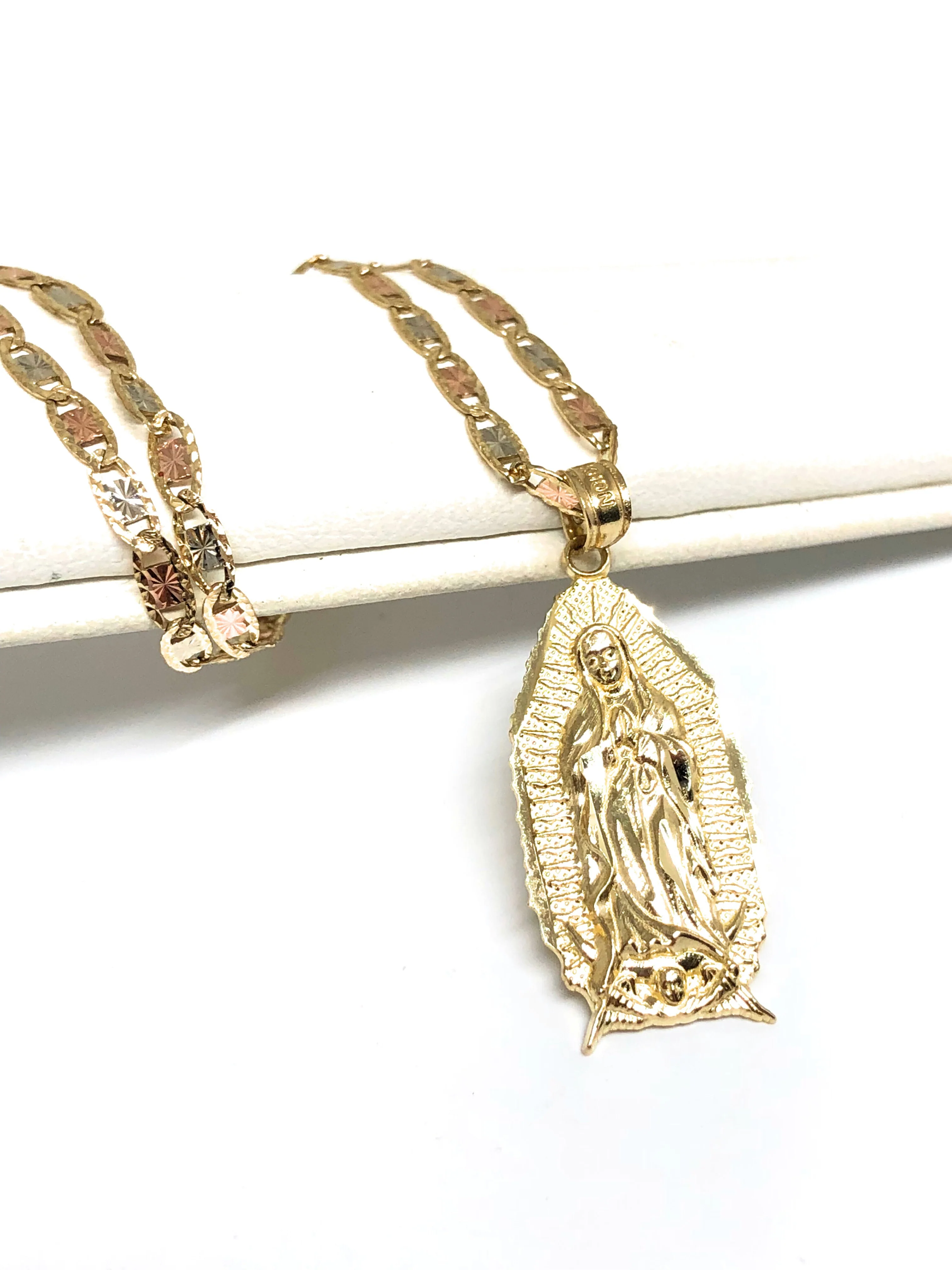 10k Solid Gold Classic Virrgin Mary Pendant Necklace Virrgen Gaudalupe Chain (MED, SM) - Image 5