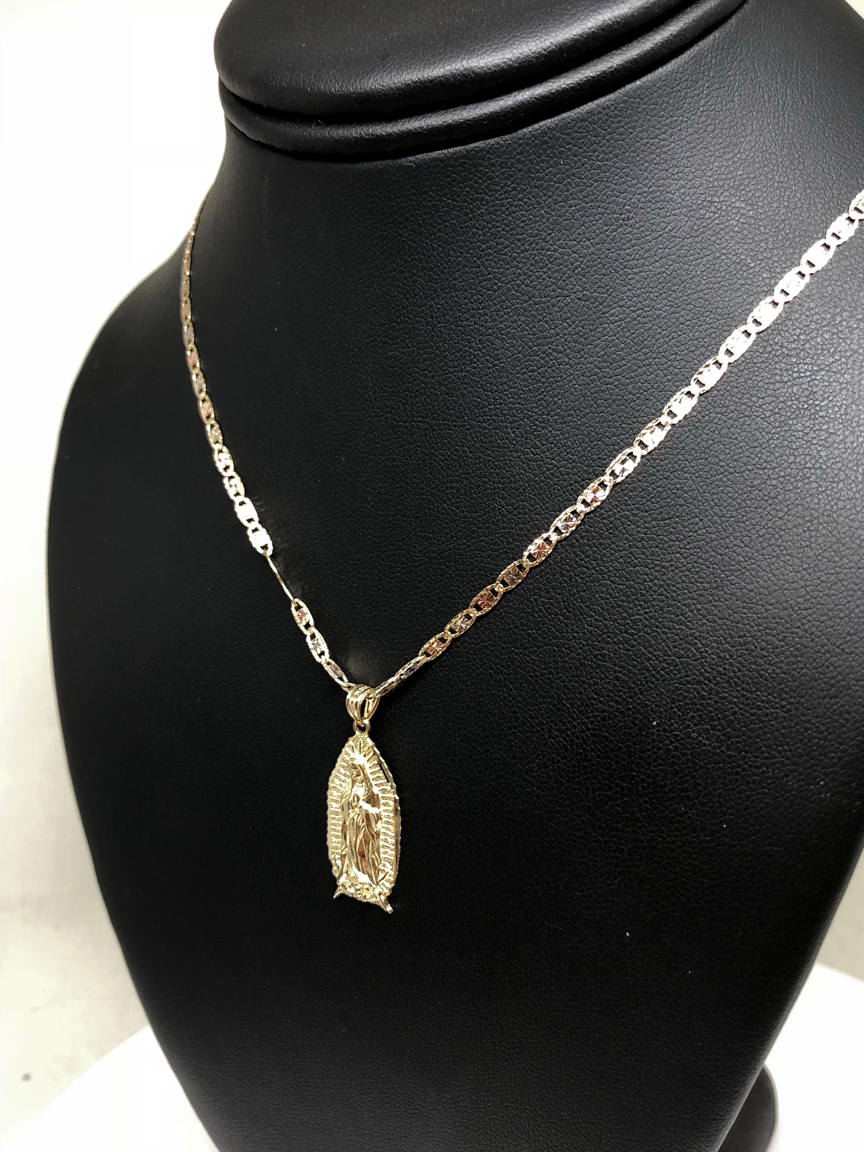 10k Solid Gold Classic Virrgin Mary Pendant Necklace Virrgen Gaudalupe Chain (MED, SM) - Image 7