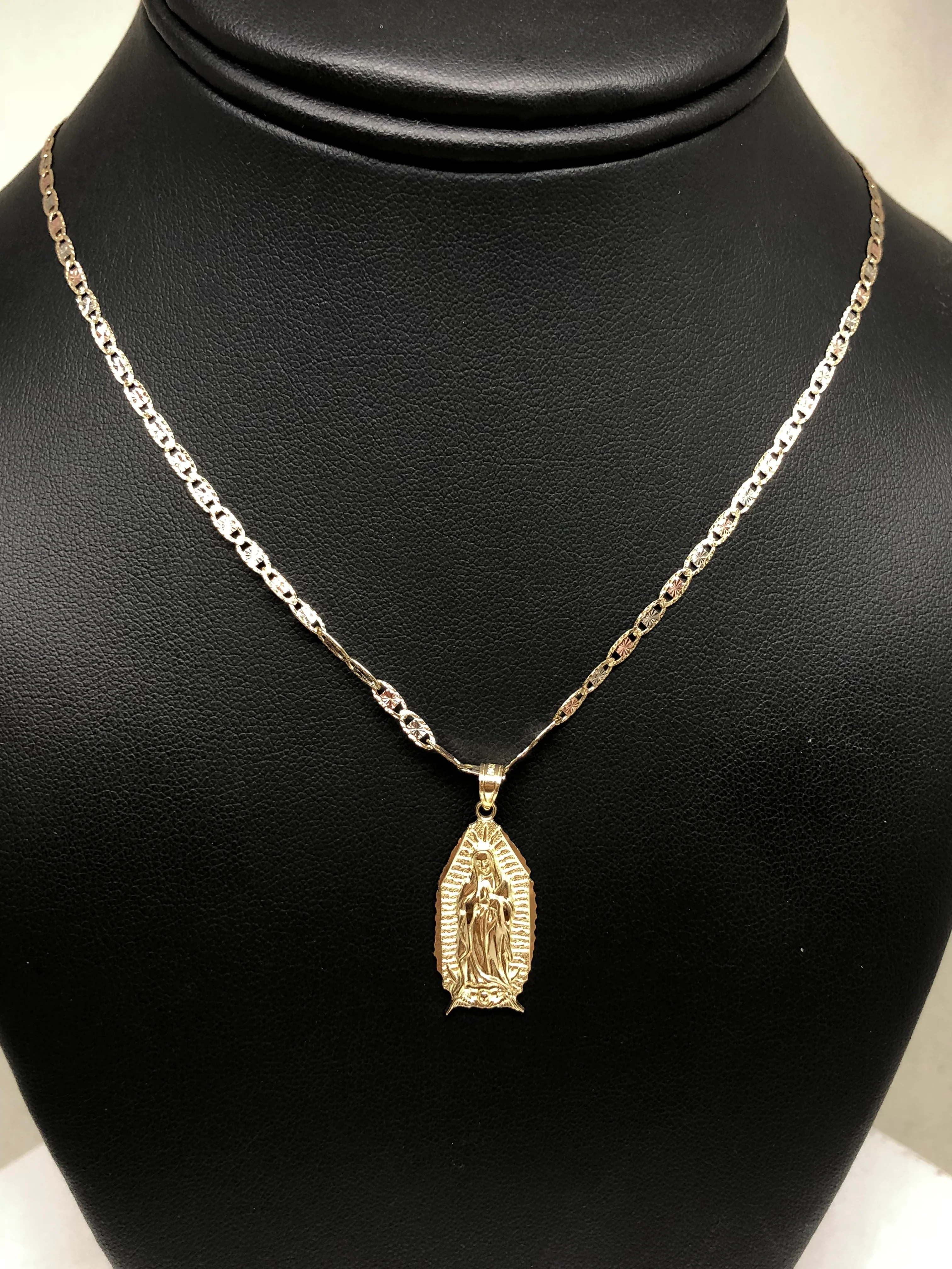 10k Solid Gold Classic Virrgin Mary Pendant Necklace Virrgen Gaudalupe Chain (MED, SM) - Image 9