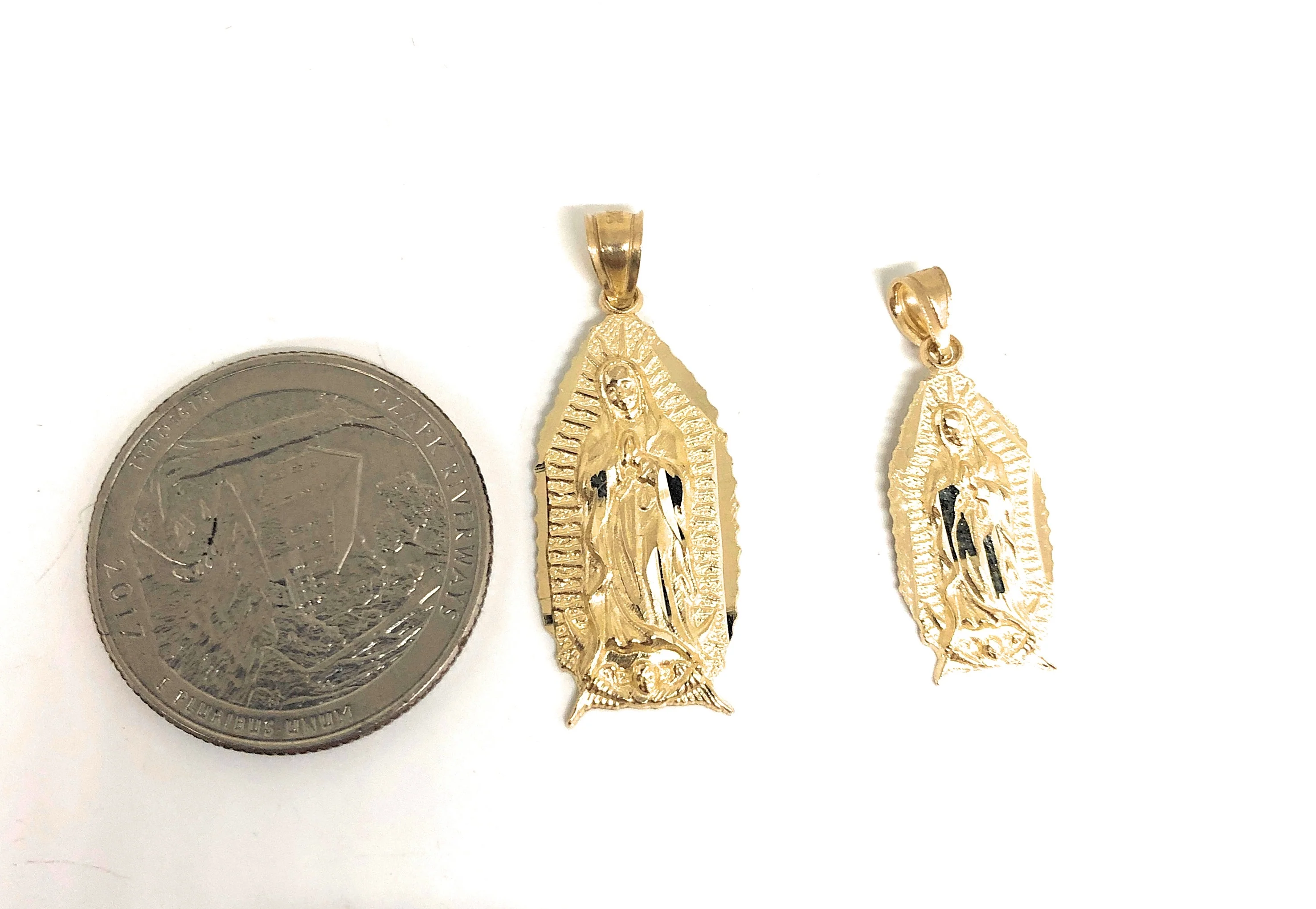 14k Solid Gold Classic Virrgin Mary Pendant Necklace Virrgen Gaudalupe Chain (MED, SM) - Image 2