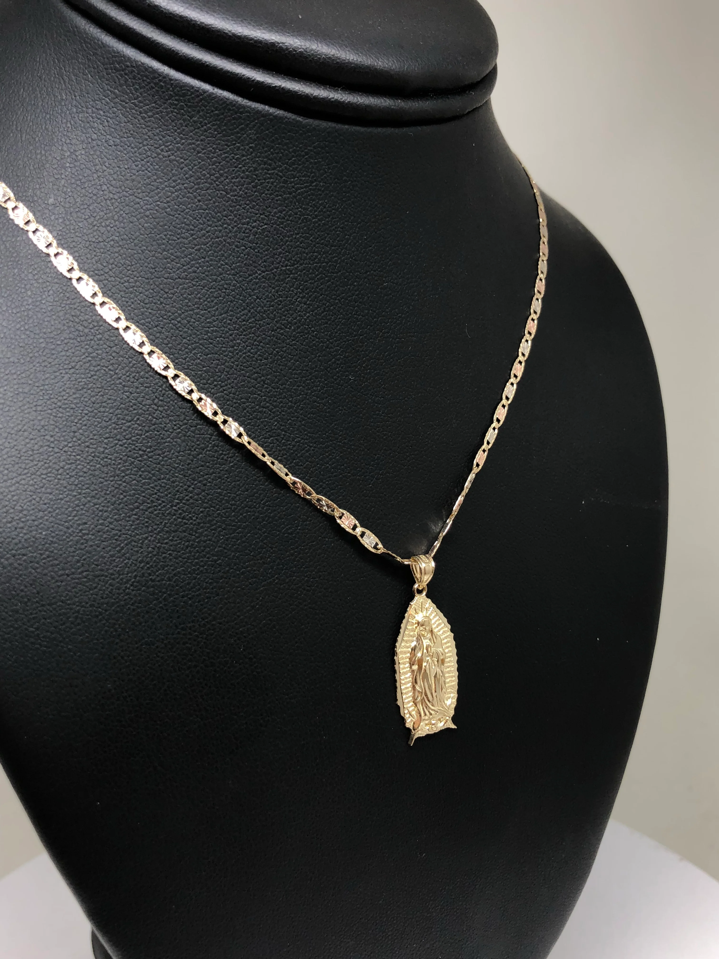 14k Solid Gold Classic Virrgin Mary Pendant Necklace Virrgen Gaudalupe Chain (MED, SM) - Image 8