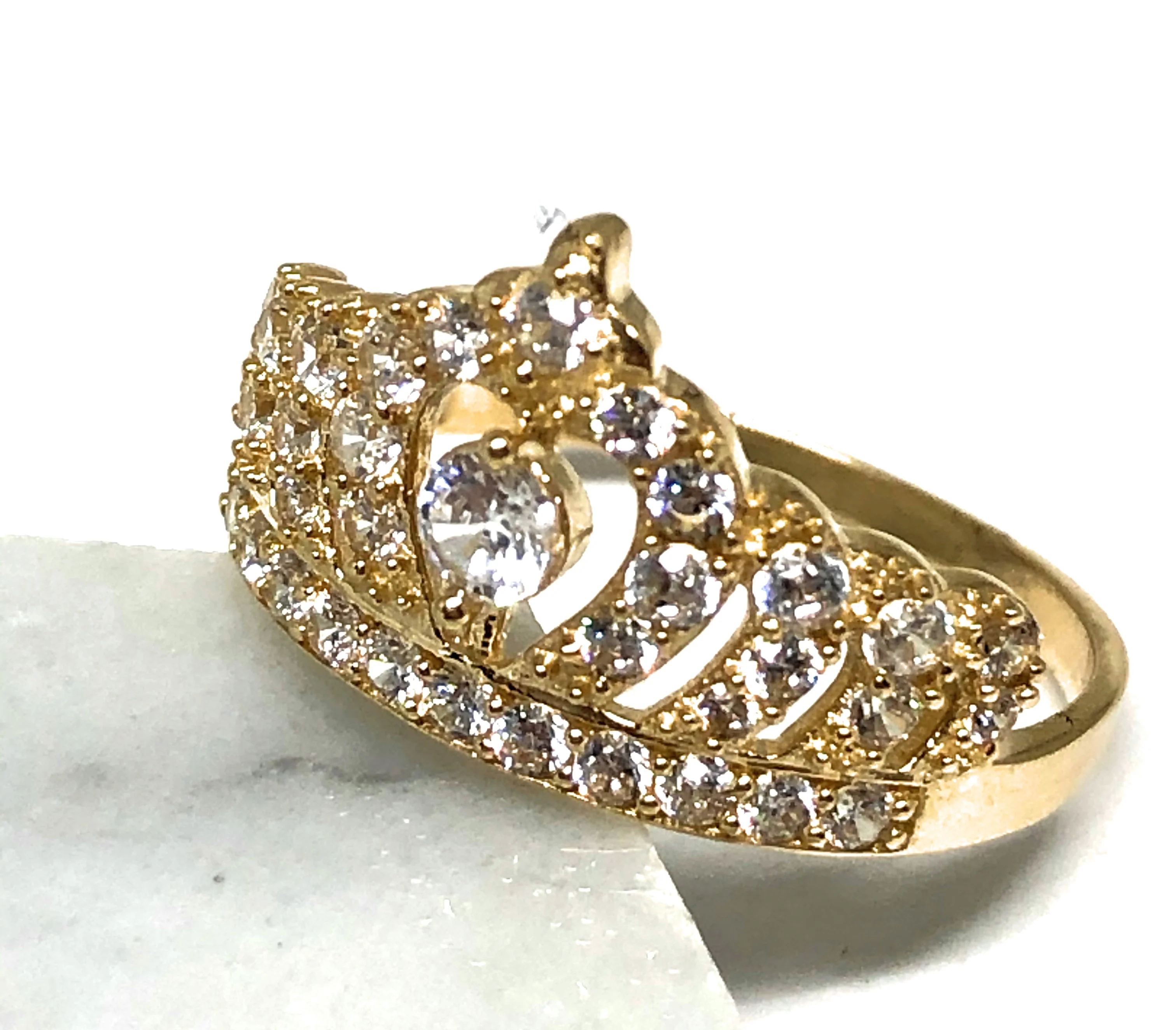 10k Solid Gold Crown Cubic Zirconia Ring - Image 2