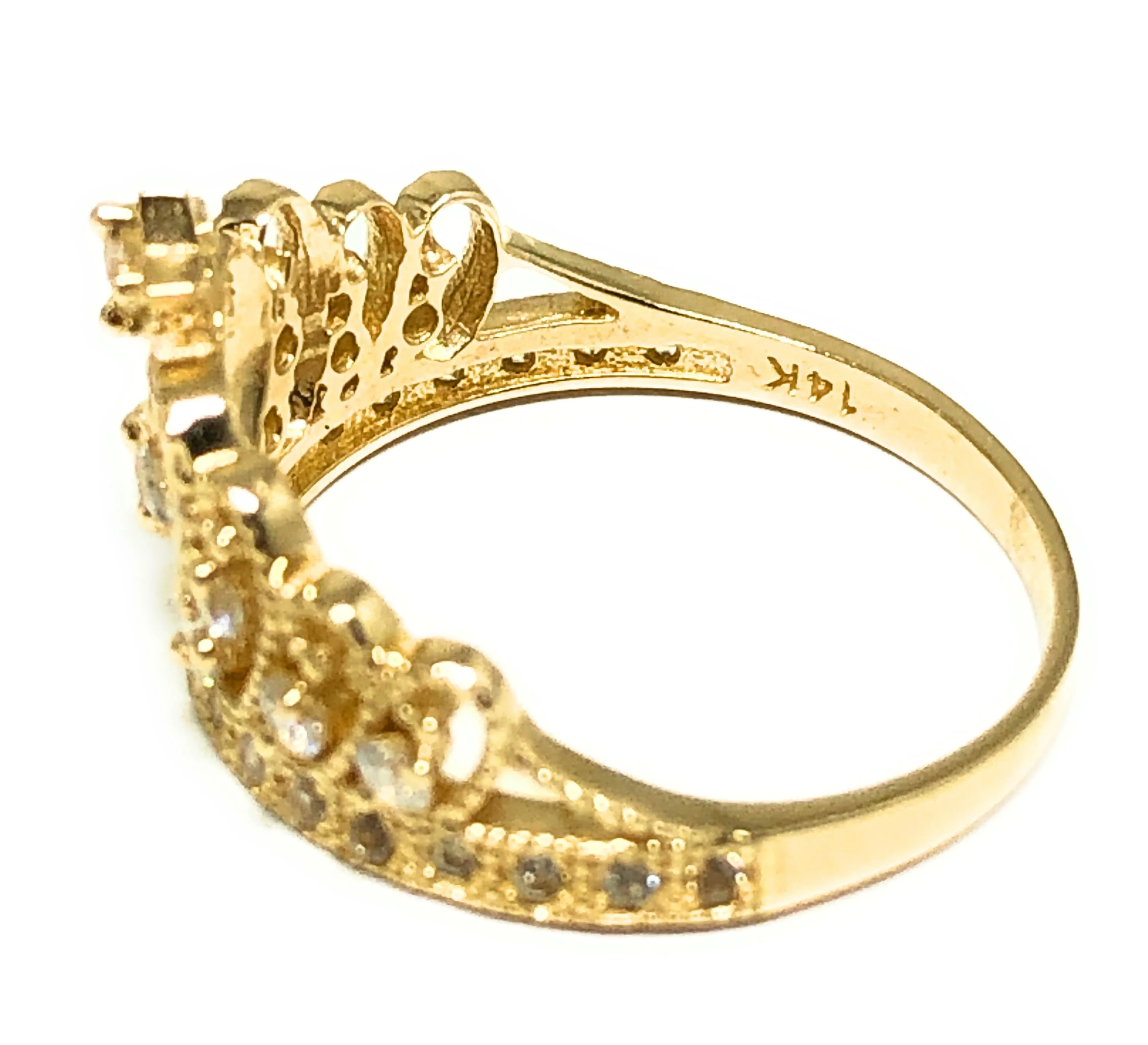10k Solid Gold Crown Cubic Zirconia Ring - Image 3