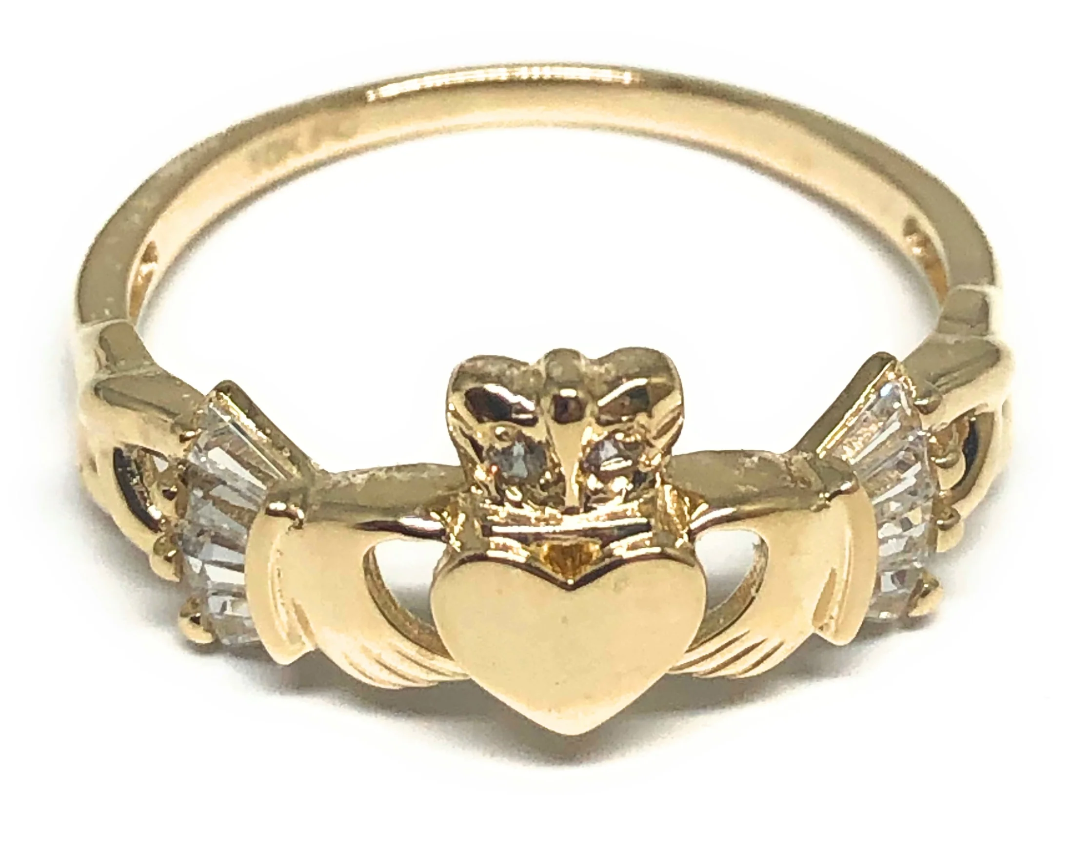10k Solid Gold Claddagh Crown Heart CZ Ring (FC 72)