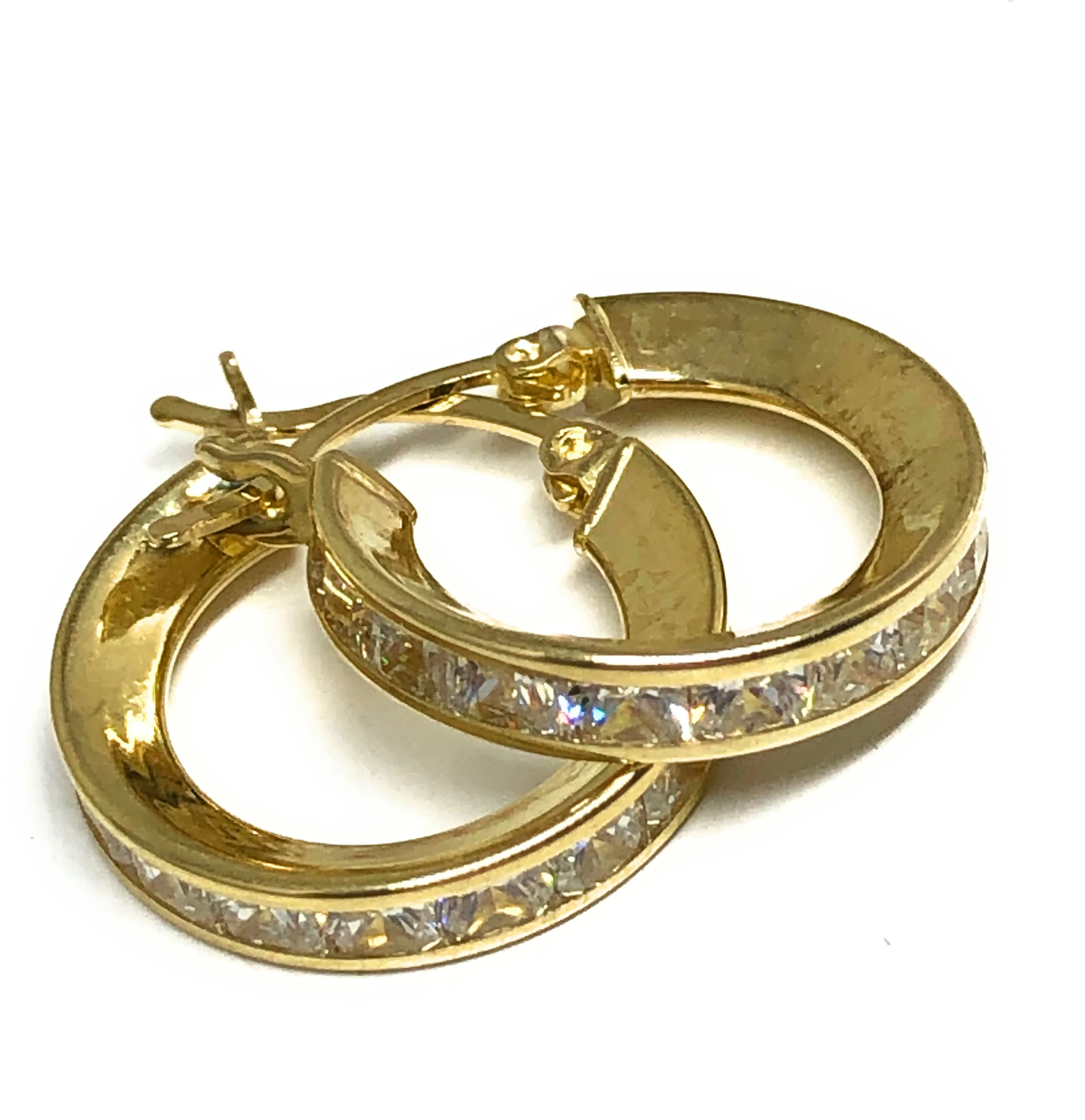 10k Solid Gold Cubic Zirconia Huggie Earrings - Image 2