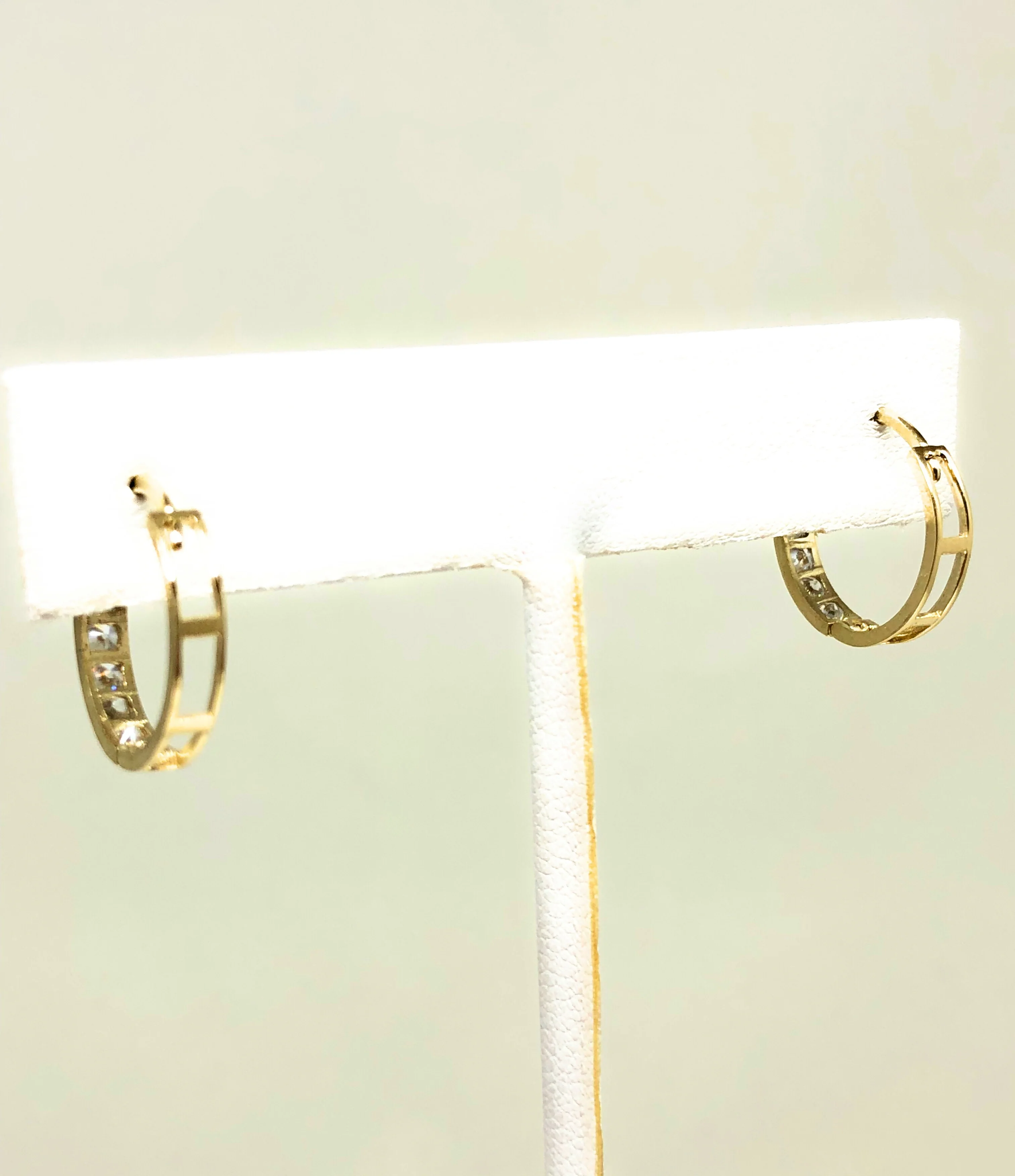 10k Solid Gold Cubic Zirconia Huggie Earrings - Image 3
