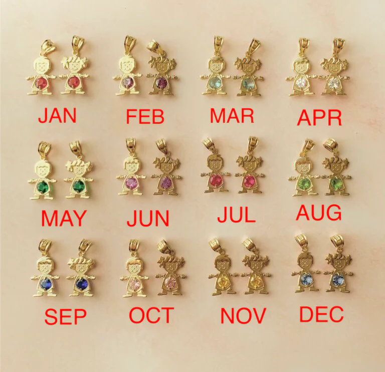 10k Solid Gold CUSTOMIZED Girl/Boy Children CZ Birthstone Month Pendant