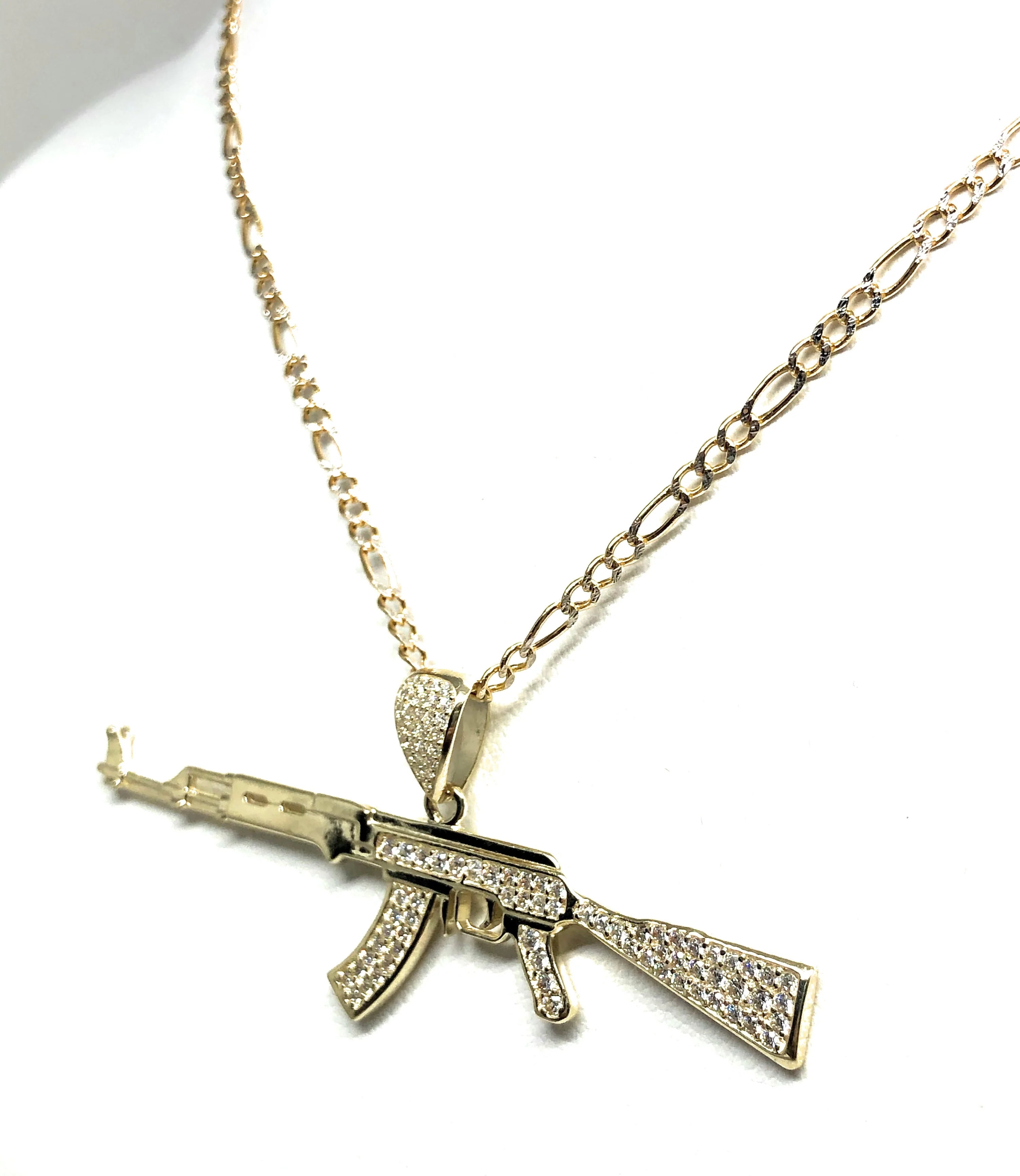 10k Solid Gold CZ Machine Gun AK-47 Pendant Necklace - Image 7
