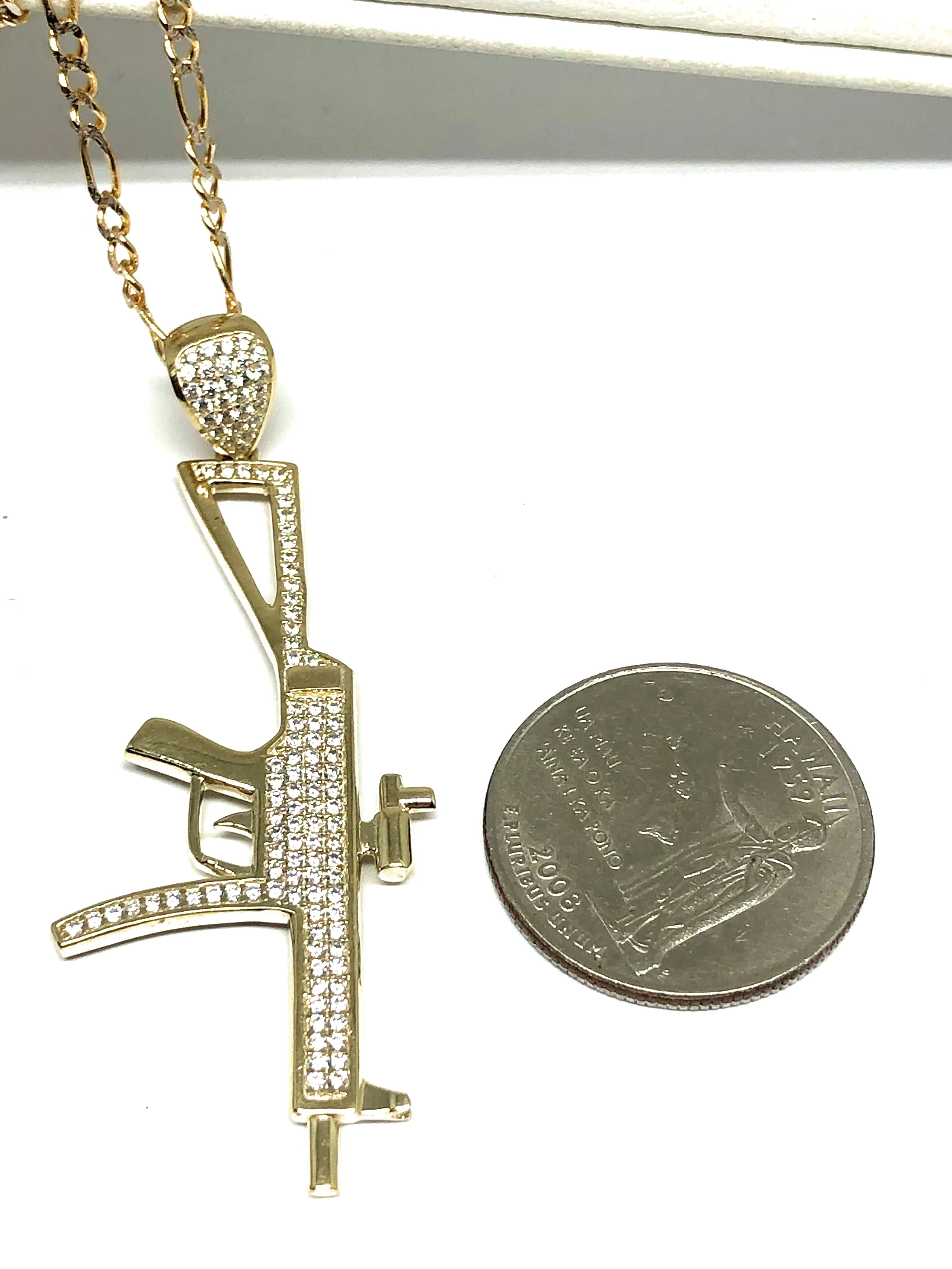 10k Solid Gold CZ Machine Gun MP5 Pendant Necklace - Image 2