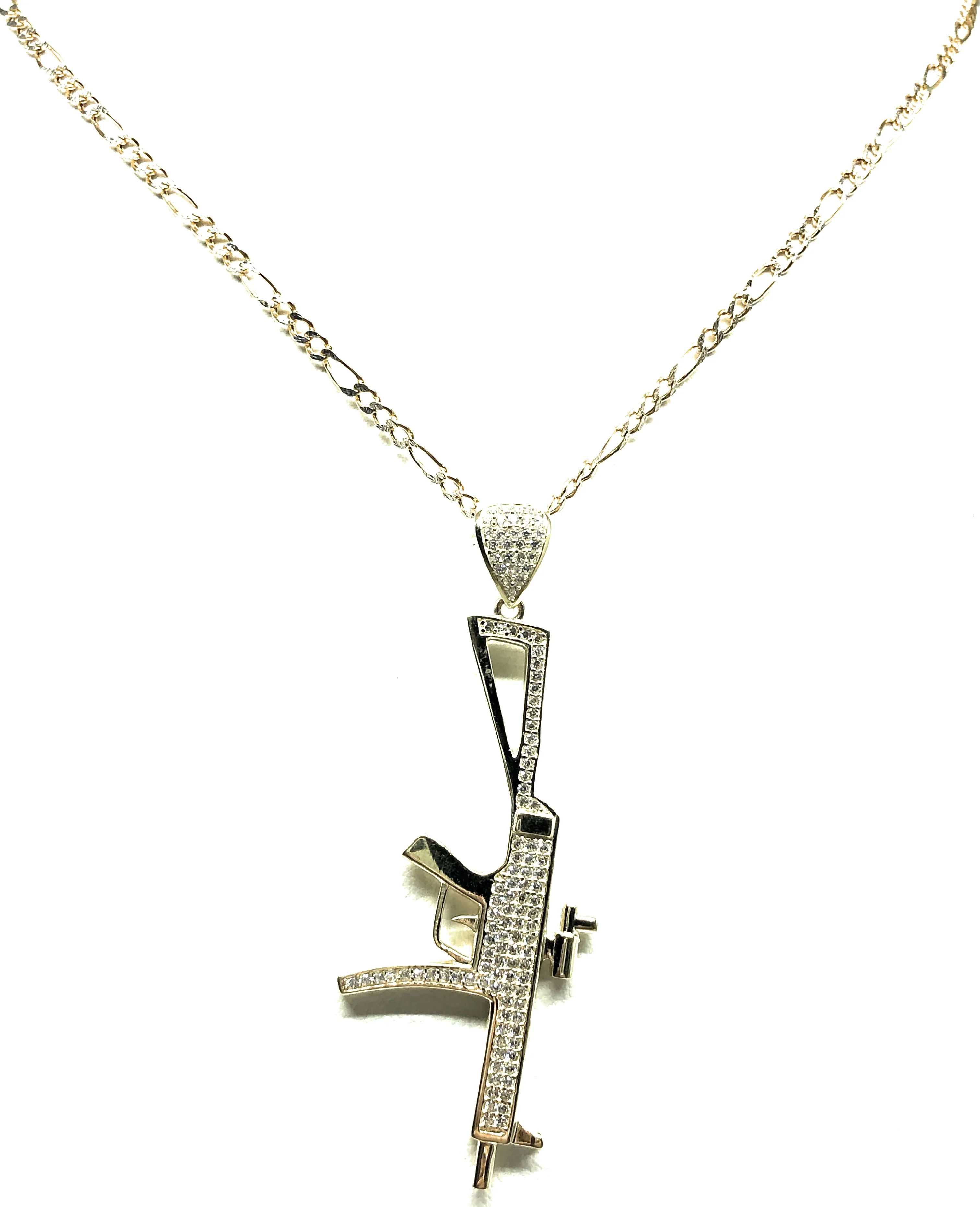 10k Solid Gold CZ Machine Gun MP5 Pendant Necklace - Image 4