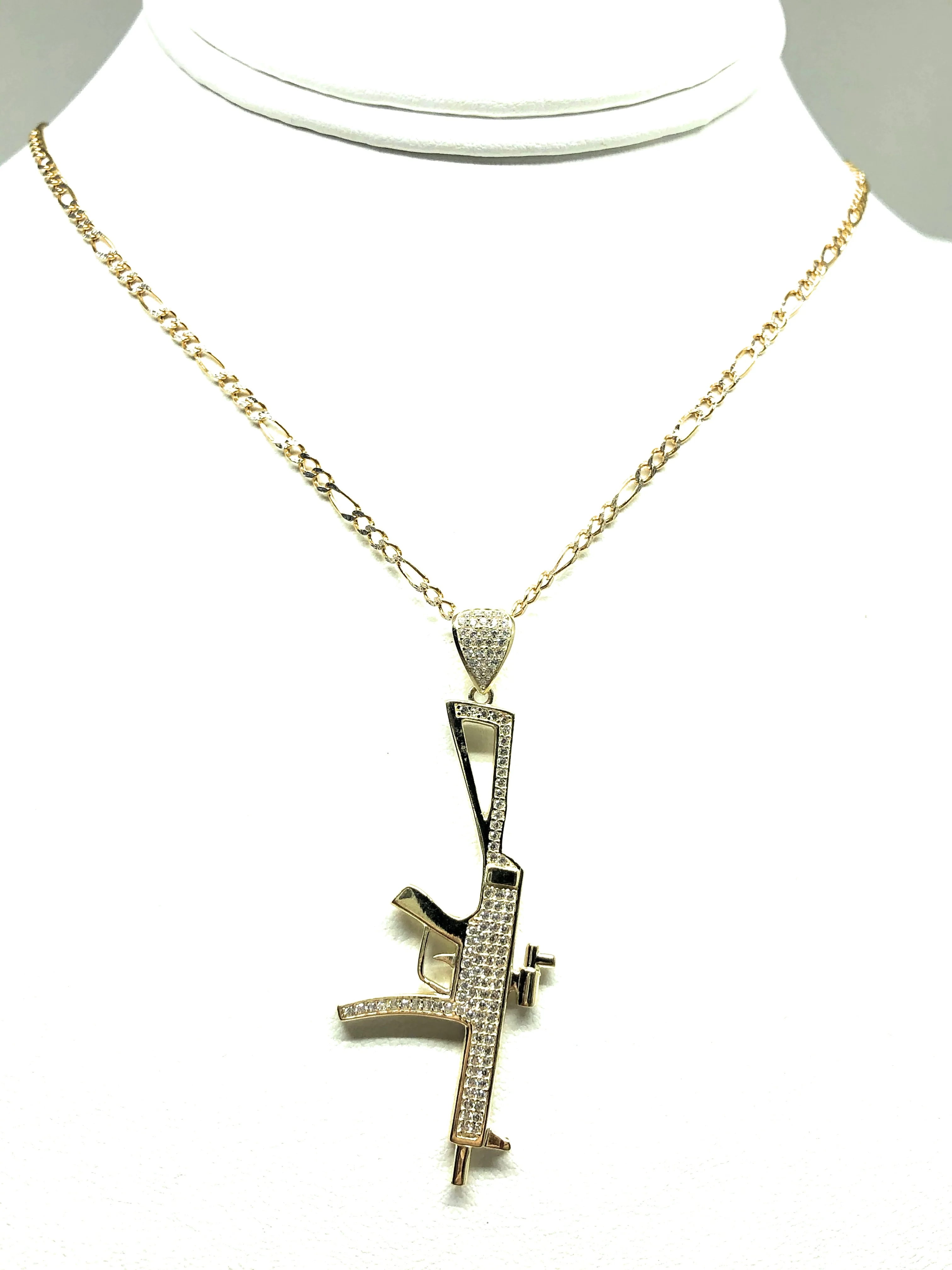 10k Solid Gold CZ Machine Gun MP5 Pendant Necklace - Image 5
