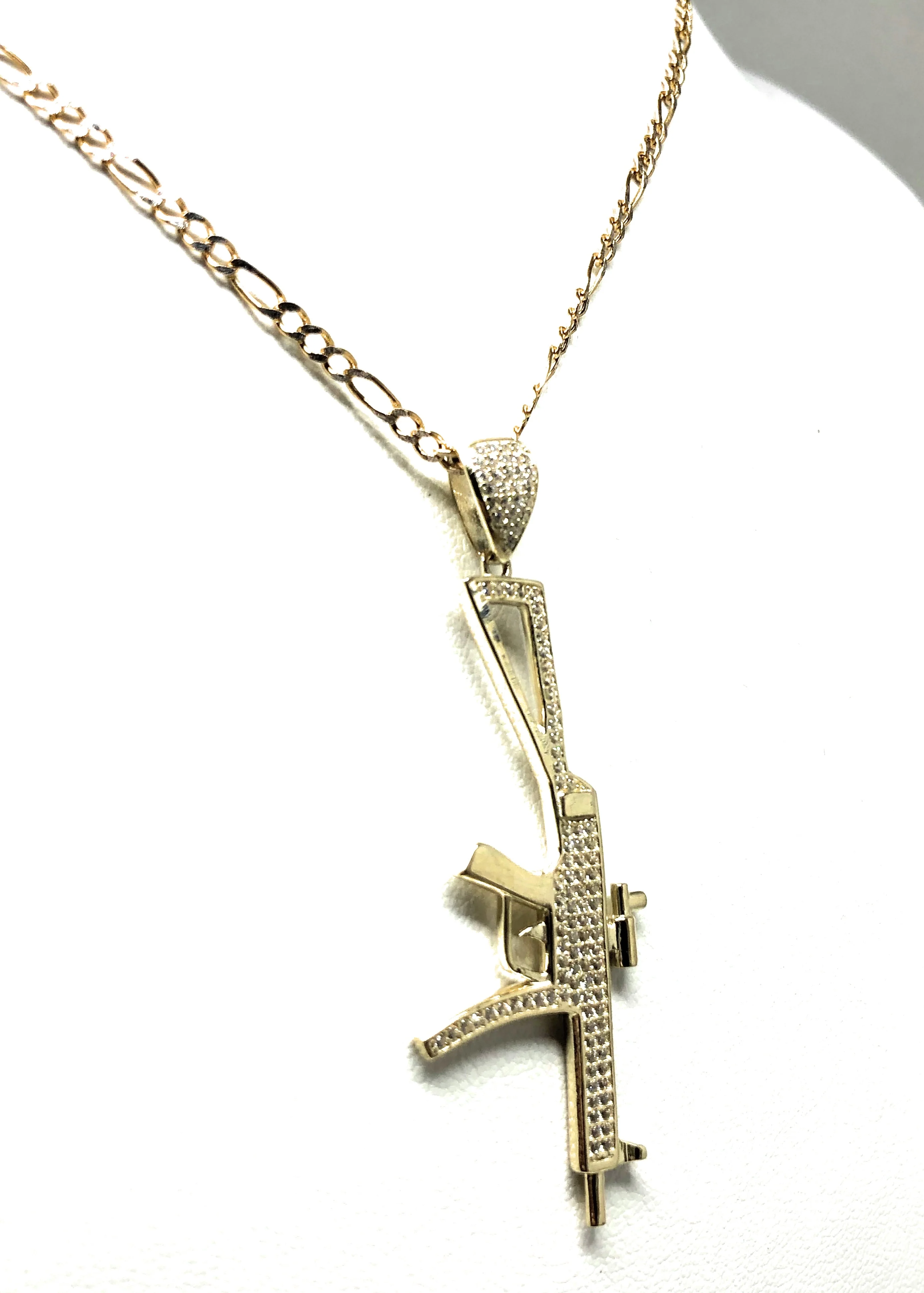 10k Solid Gold CZ Machine Gun MP5 Pendant Necklace - Image 6