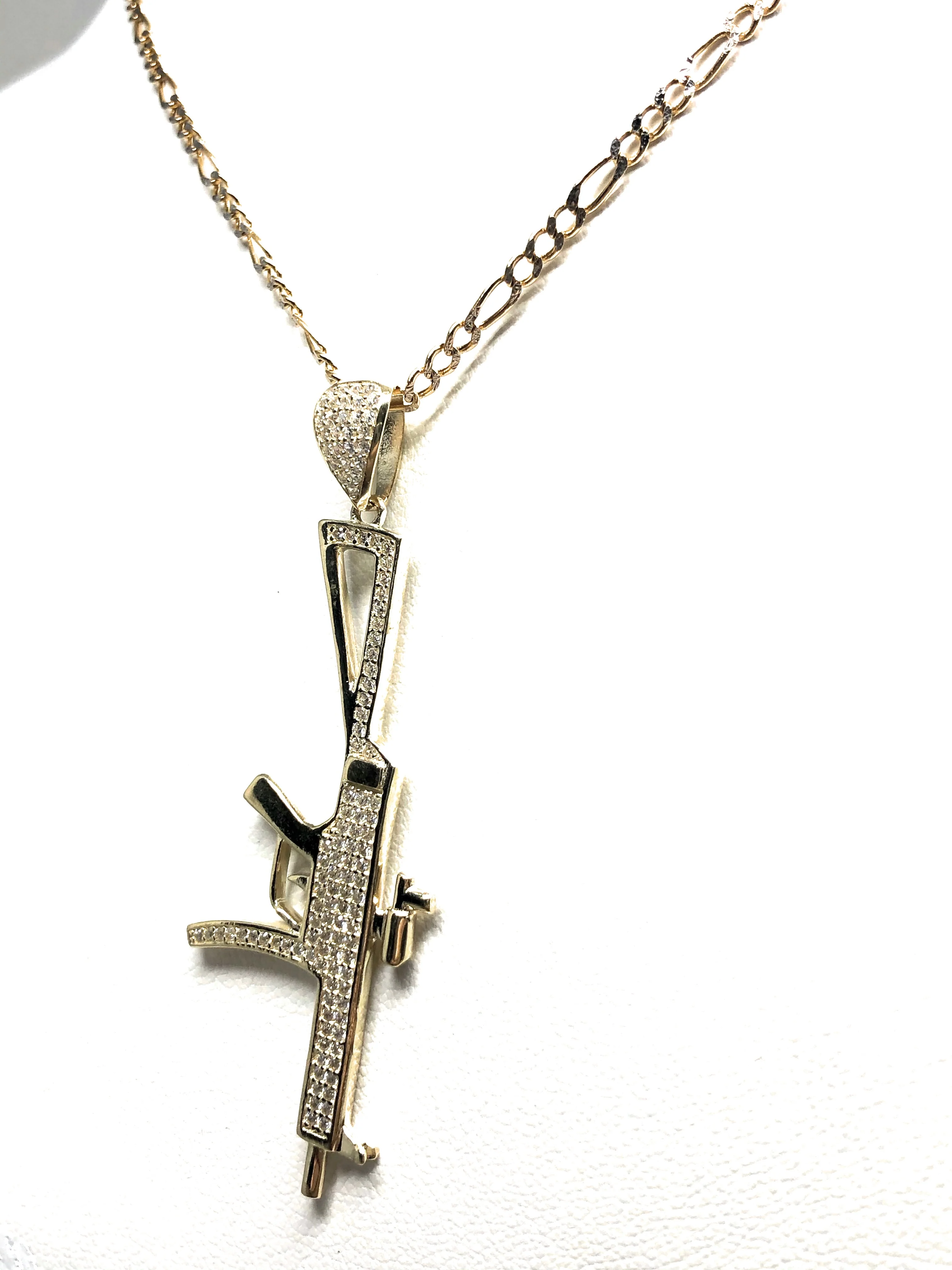 10k Solid Gold CZ Machine Gun MP5 Pendant Necklace - Image 7