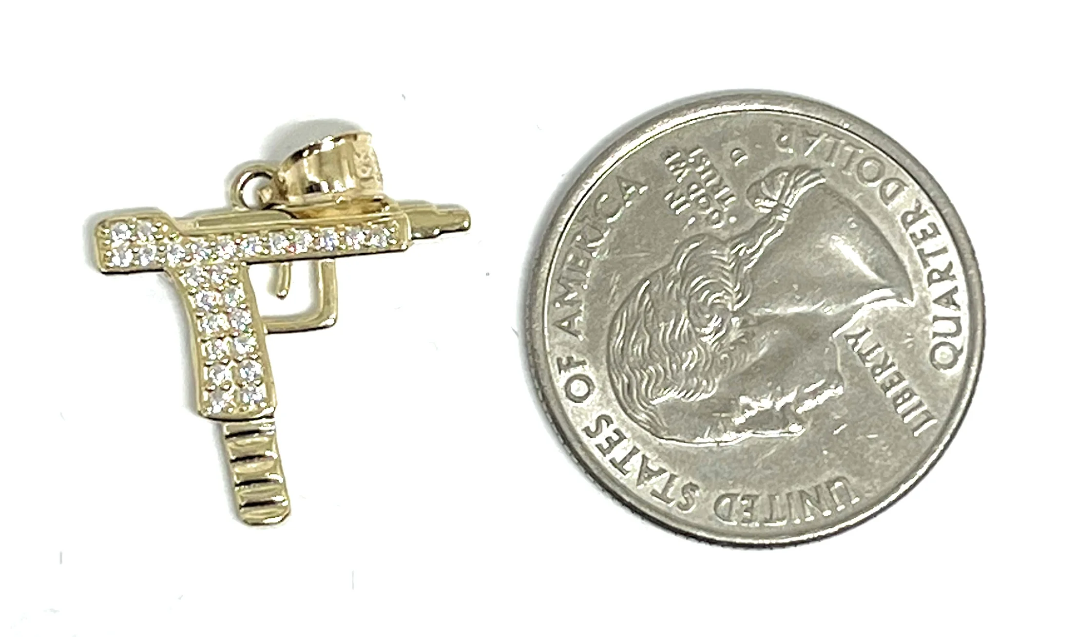 10k Solid Gold CZ UZI Pistol Pendant Necklace (MED, SM) - Image 2