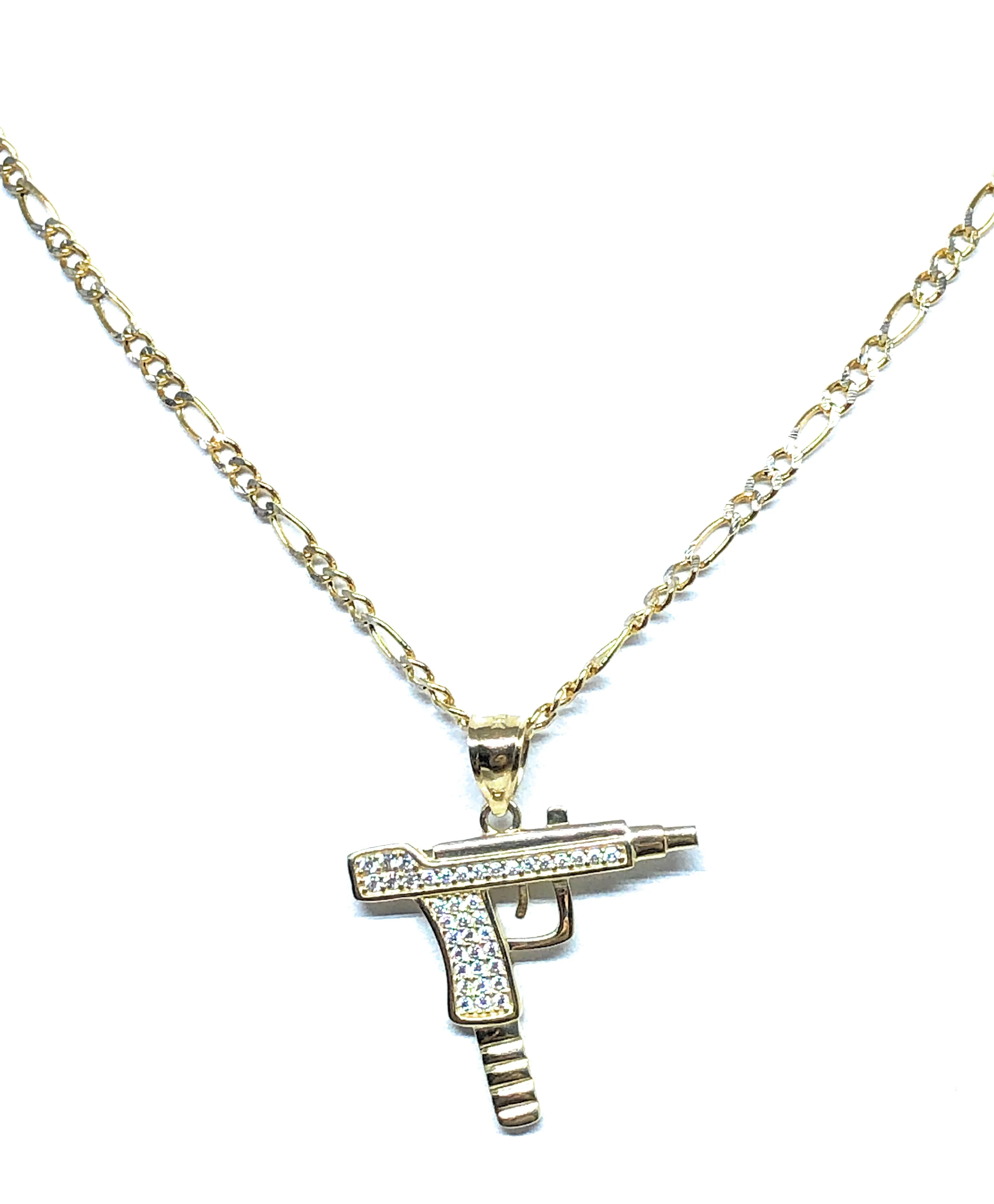 10k Solid Gold CZ UZI Pistol Pendant Necklace (MED, SM) - Image 6