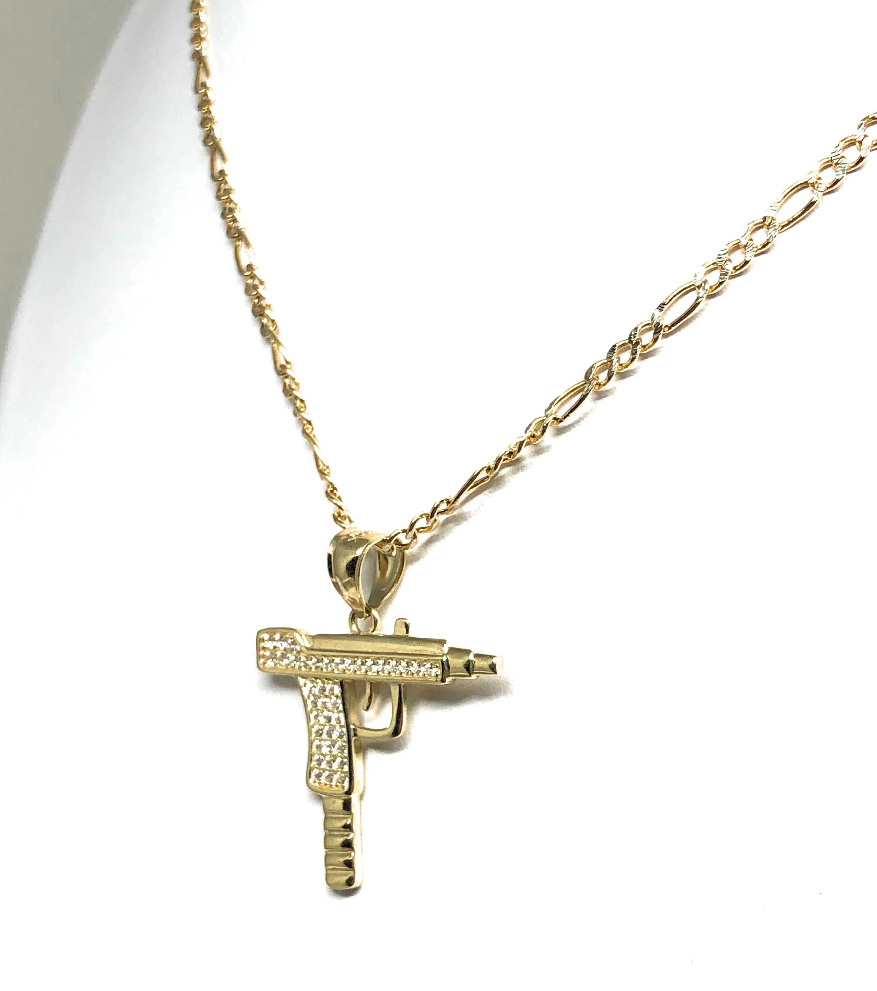 10k Solid Gold CZ UZI Pistol Pendant Necklace (MED, SM) - Image 7