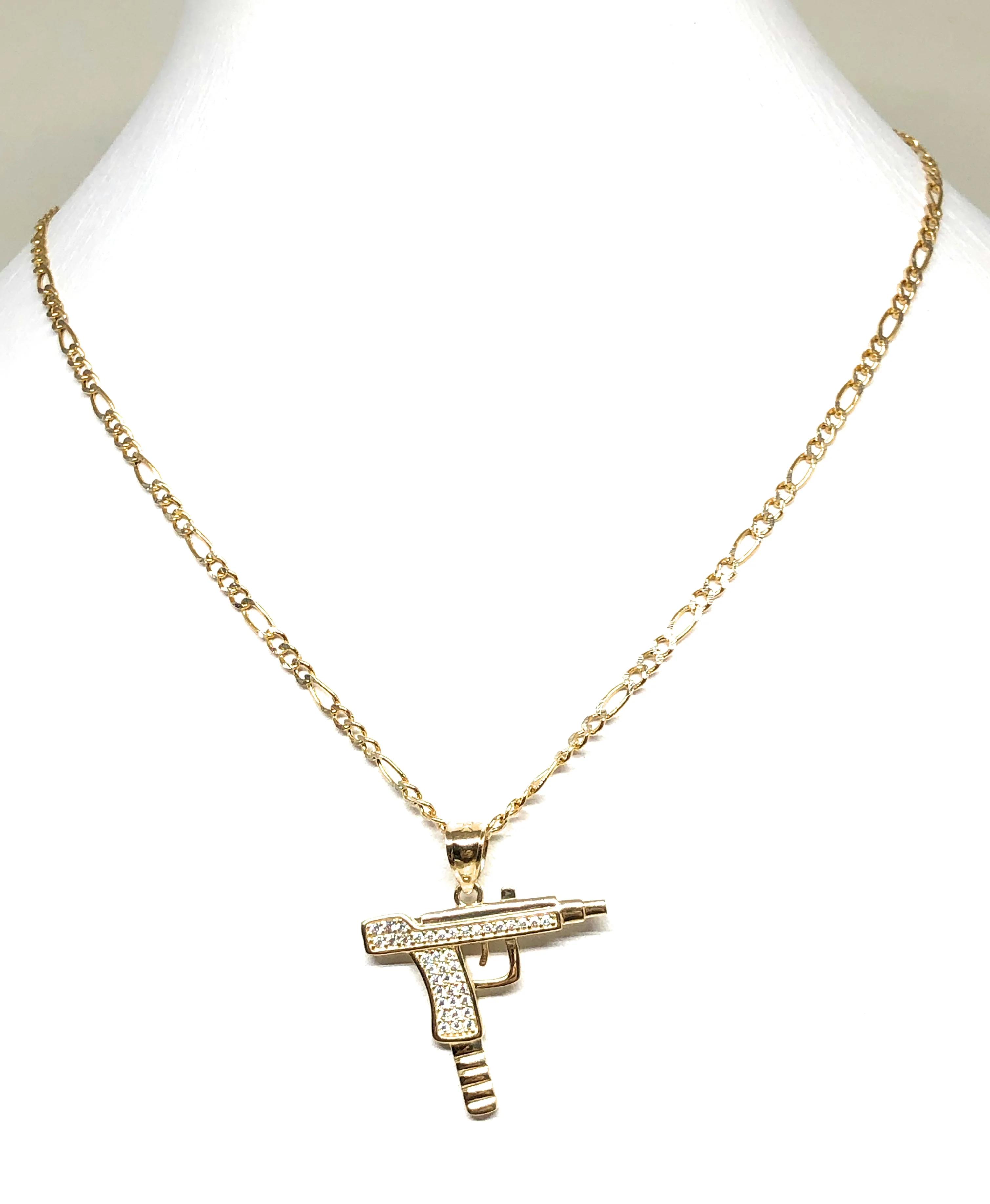 10k Solid Gold CZ UZI Pistol Pendant Necklace (MED, SM) - Image 8