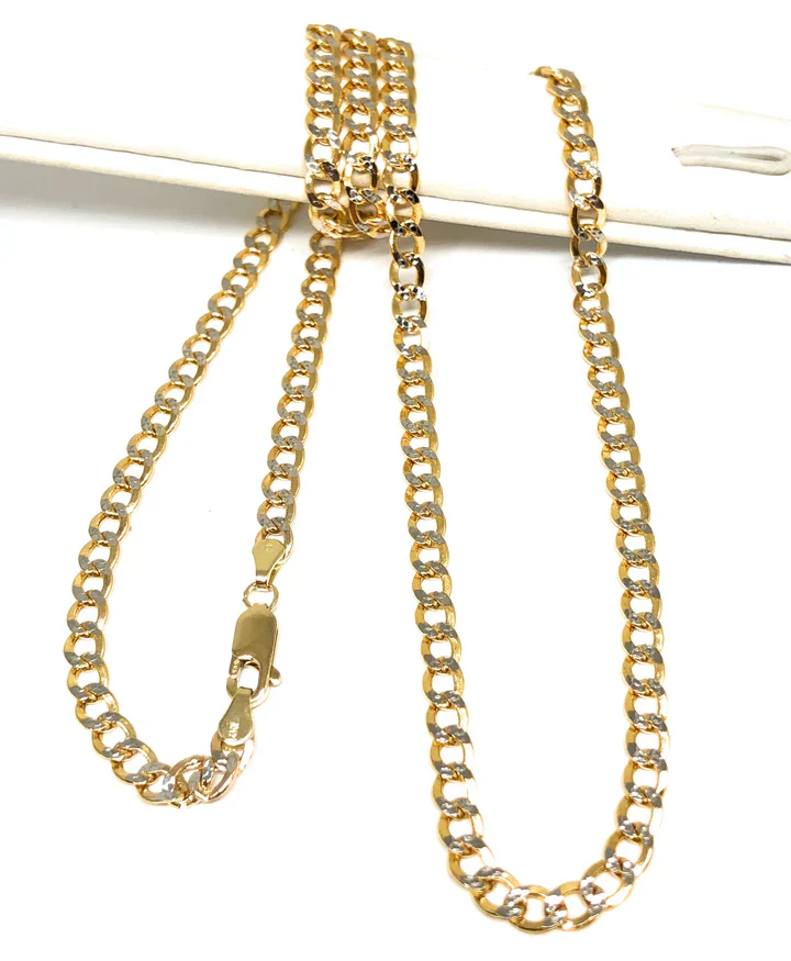 10k Solid Gold Diamond Cut (White Gold) Cuban CURB Link Chain 18-24 inches 4.5mm (Semi-Hollow Style)