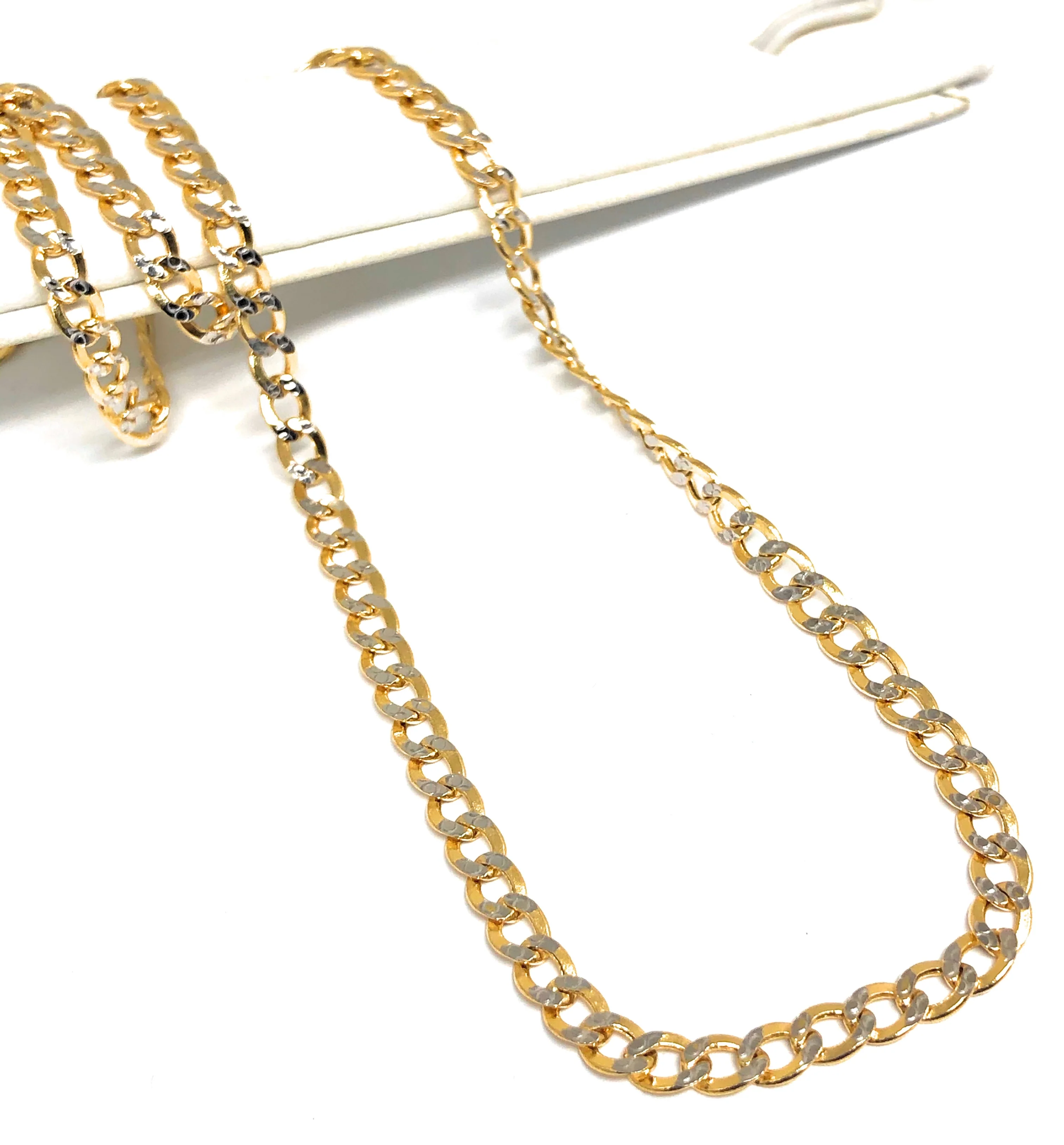 10k Solid Gold Diamond Cut (White Gold) Cuban CURB Link Chain 18-26 inches 5.2mm (Semi-Hollow Style) - Image 2