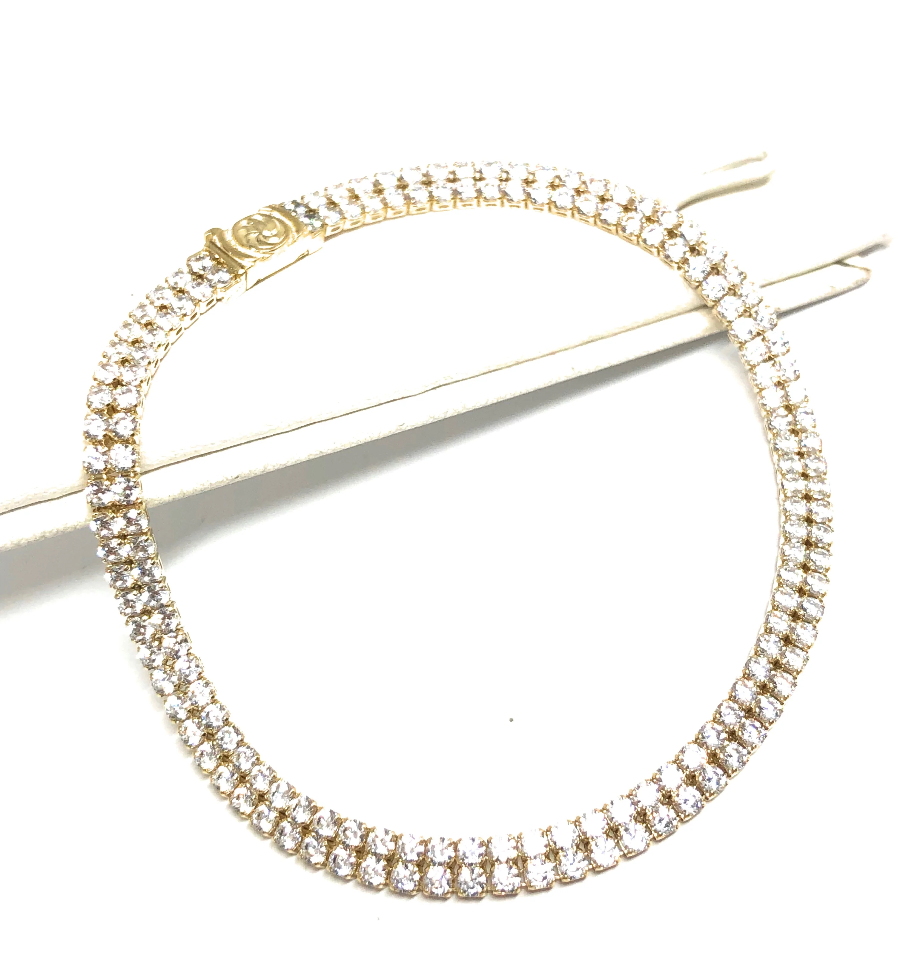 10k Solid Gold Double Tennis CZ Brracelet 7-8 inch 4.3mm - Image 4
