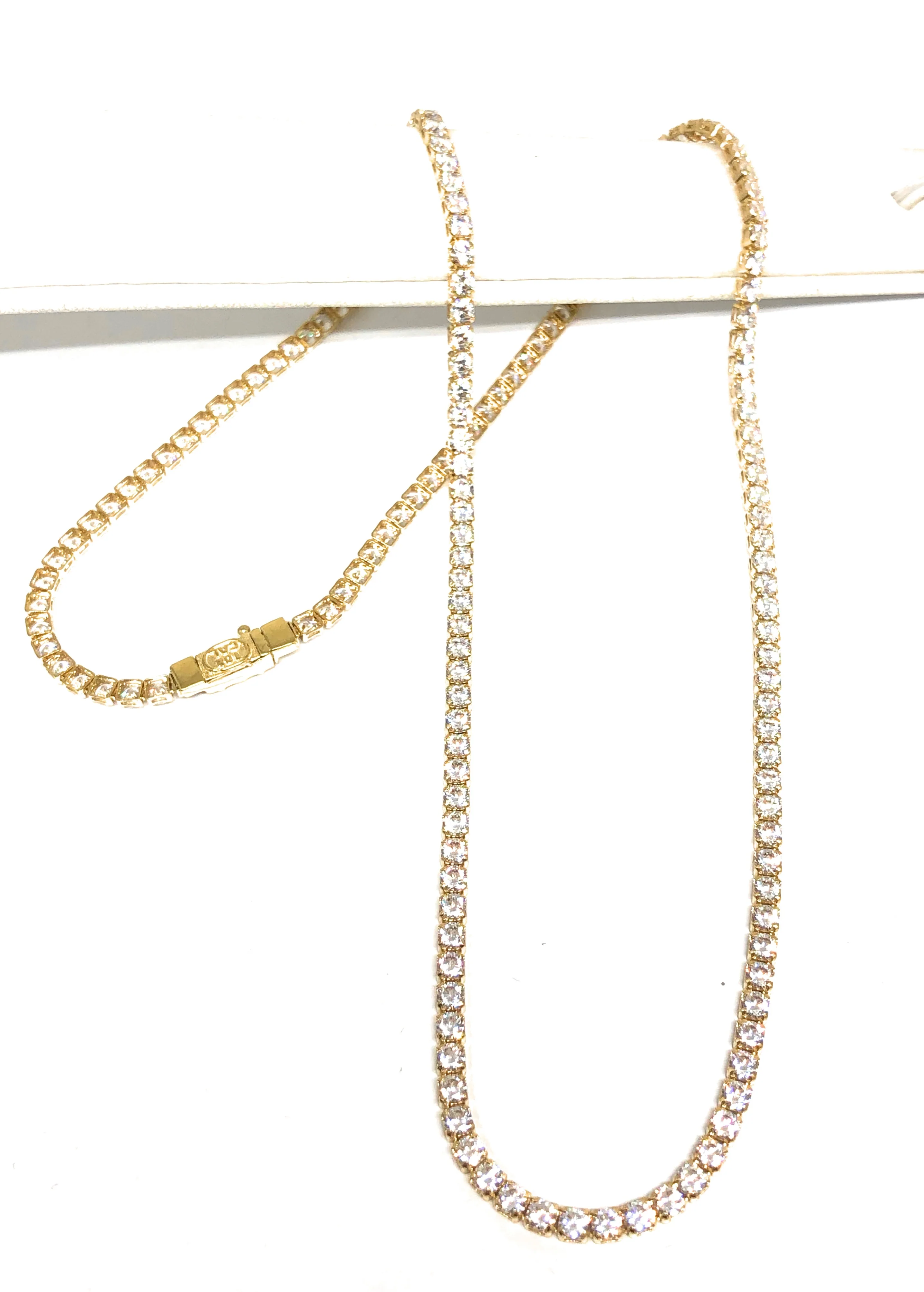 10k Solid Gold Tennis CZ Chain 18-22 inch 3mm - Image 3