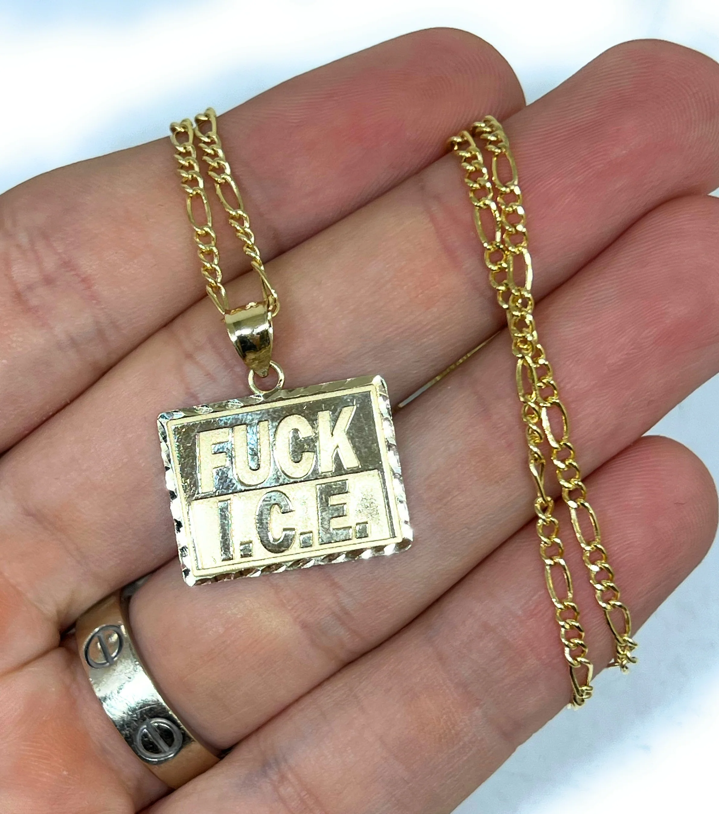 10k Solid Gold "F*CK ICE" Pendant Necklace - Image 2