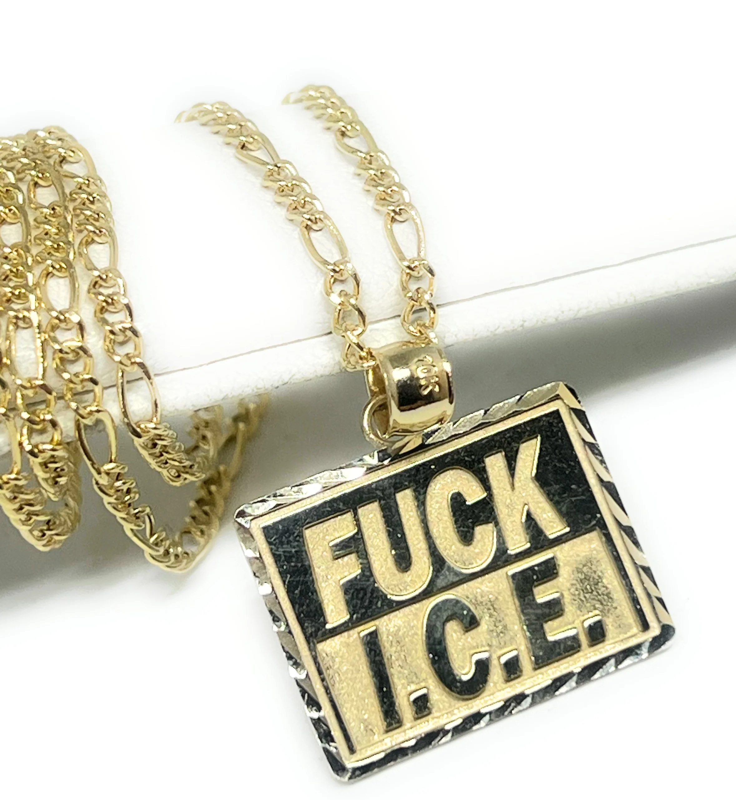 10k Solid Gold "F*CK ICE" Pendant Necklace - Image 4