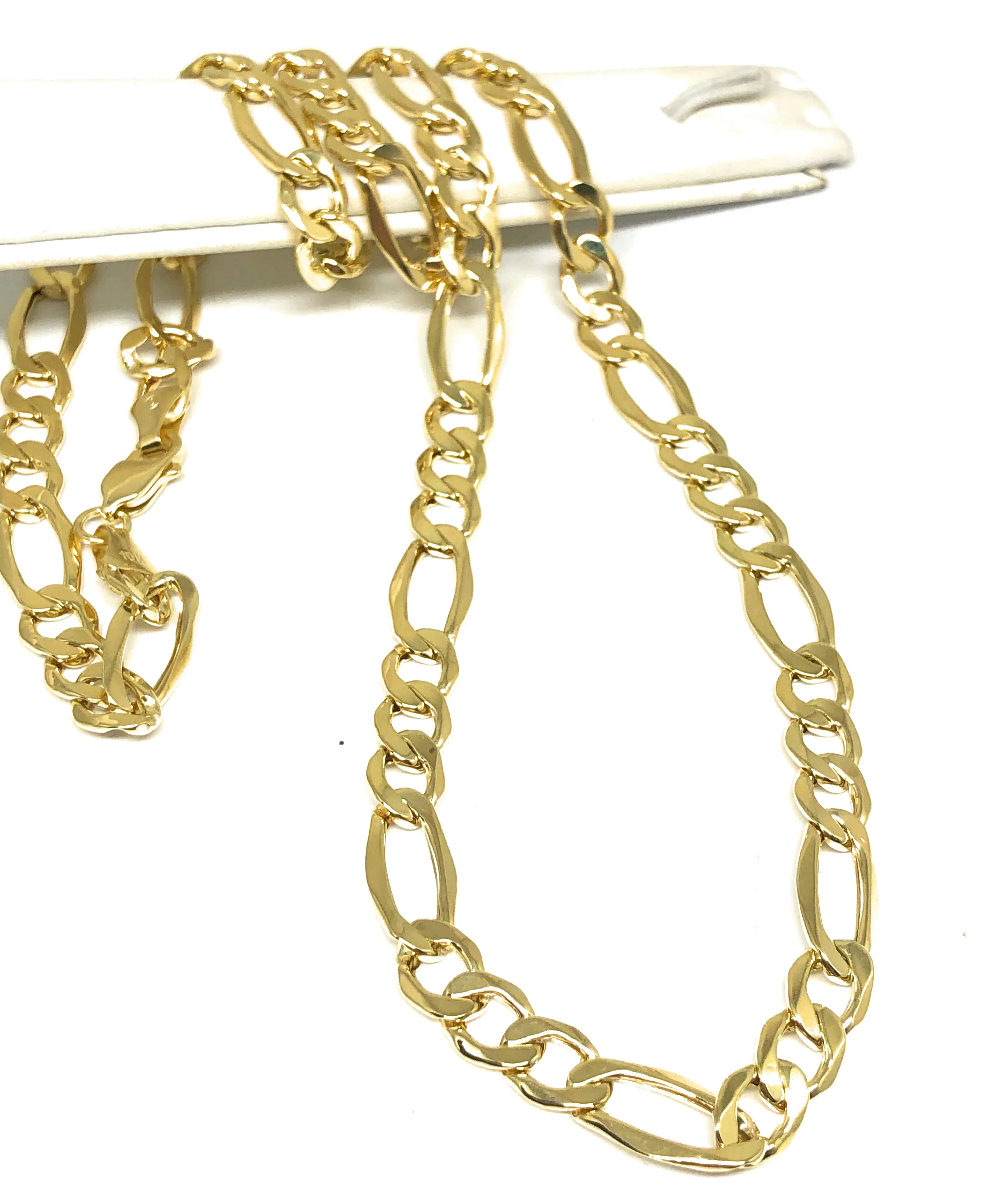 10k Solid Gold Figaro Chain 24-28 inch 8.7mm (Semi-Hollow Style) (17-21g)