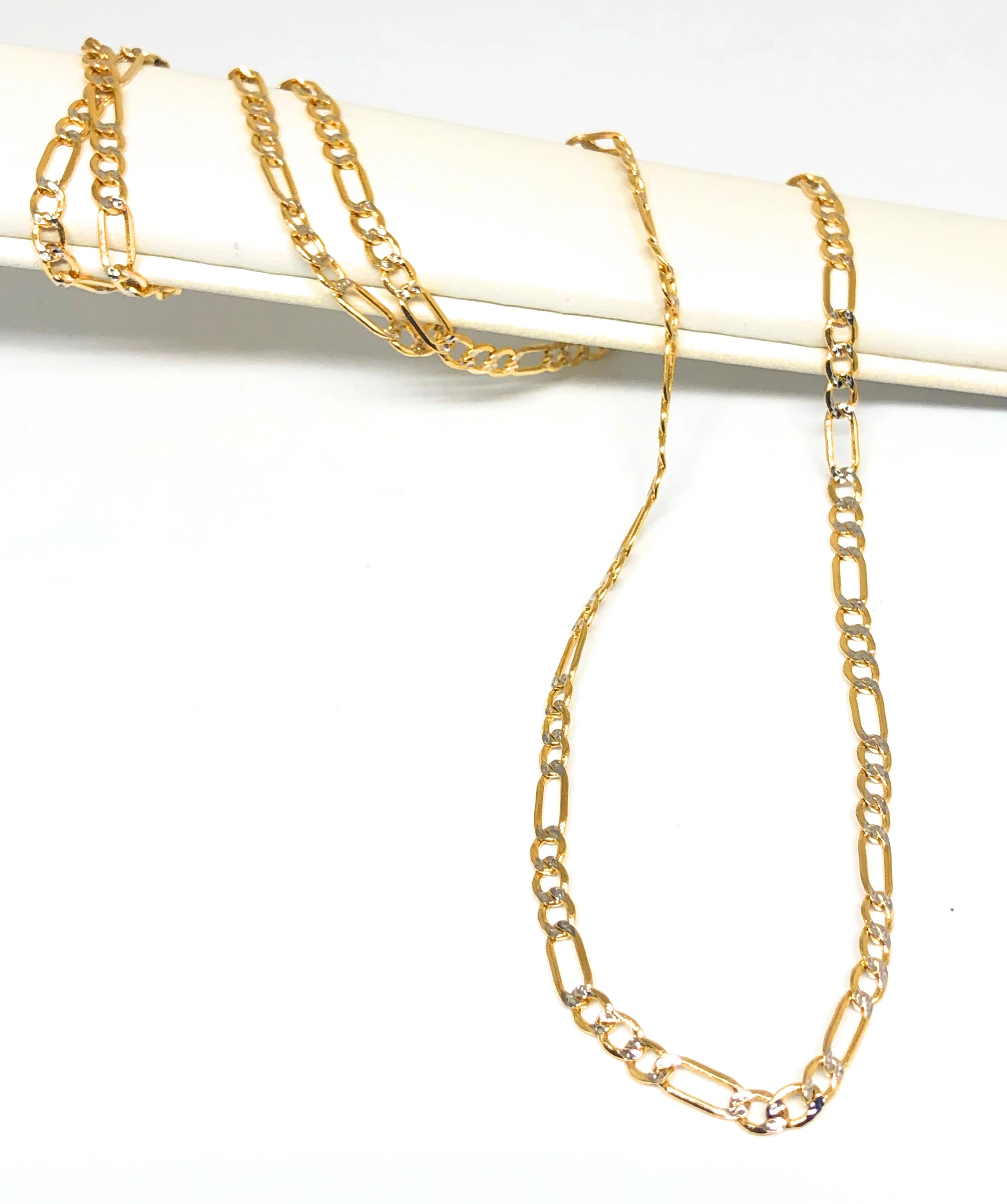 10k Solid Gold Figaro Chain Diamond Cut (White Gold) 18-24 inches 3.5mm (Semi-Hollow Style)