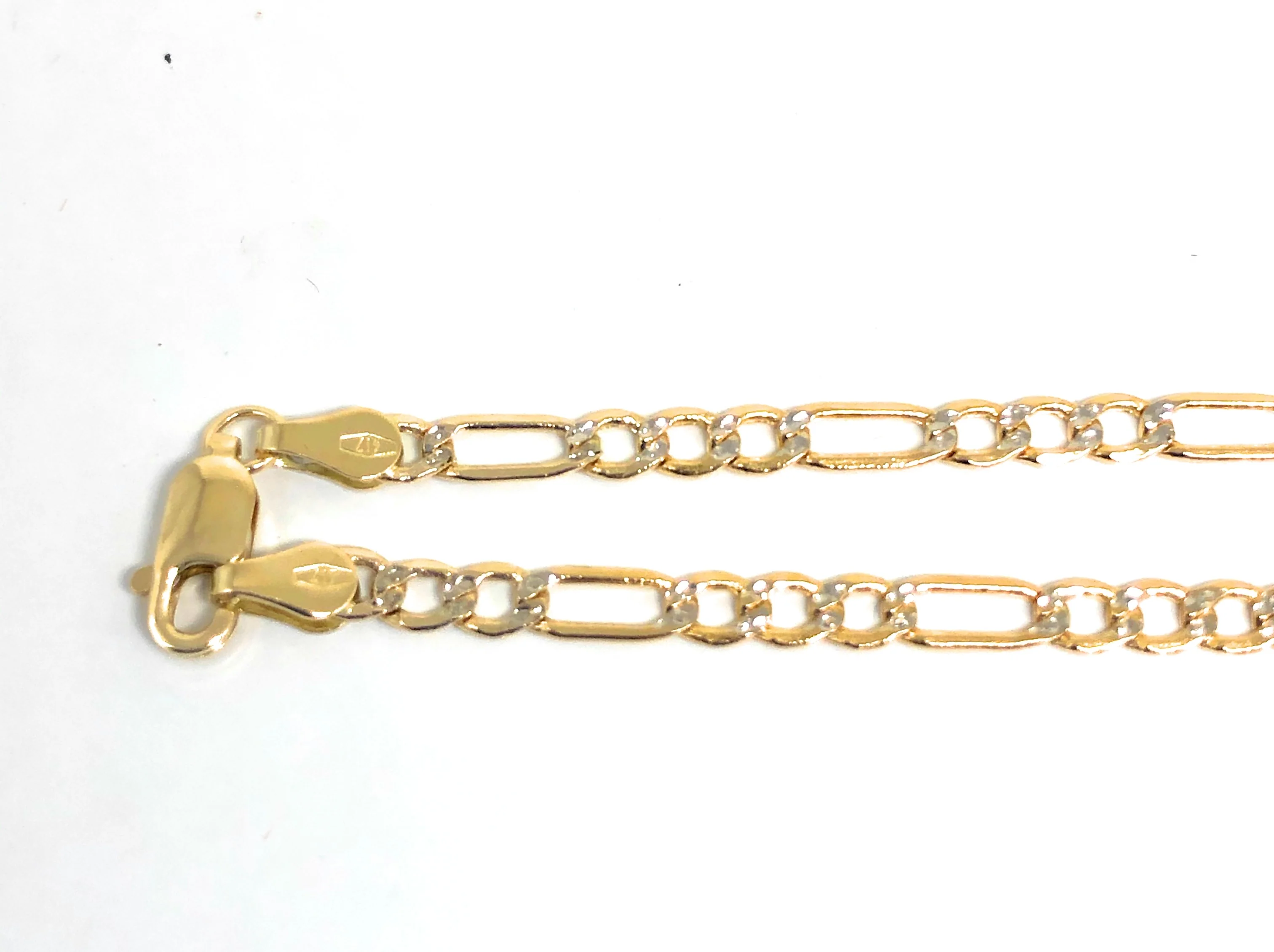 10k Solid Gold Figaro Chain Diamond Cut (White Gold) 18-24 inches 3.5mm (Semi-Hollow Style) - Image 2
