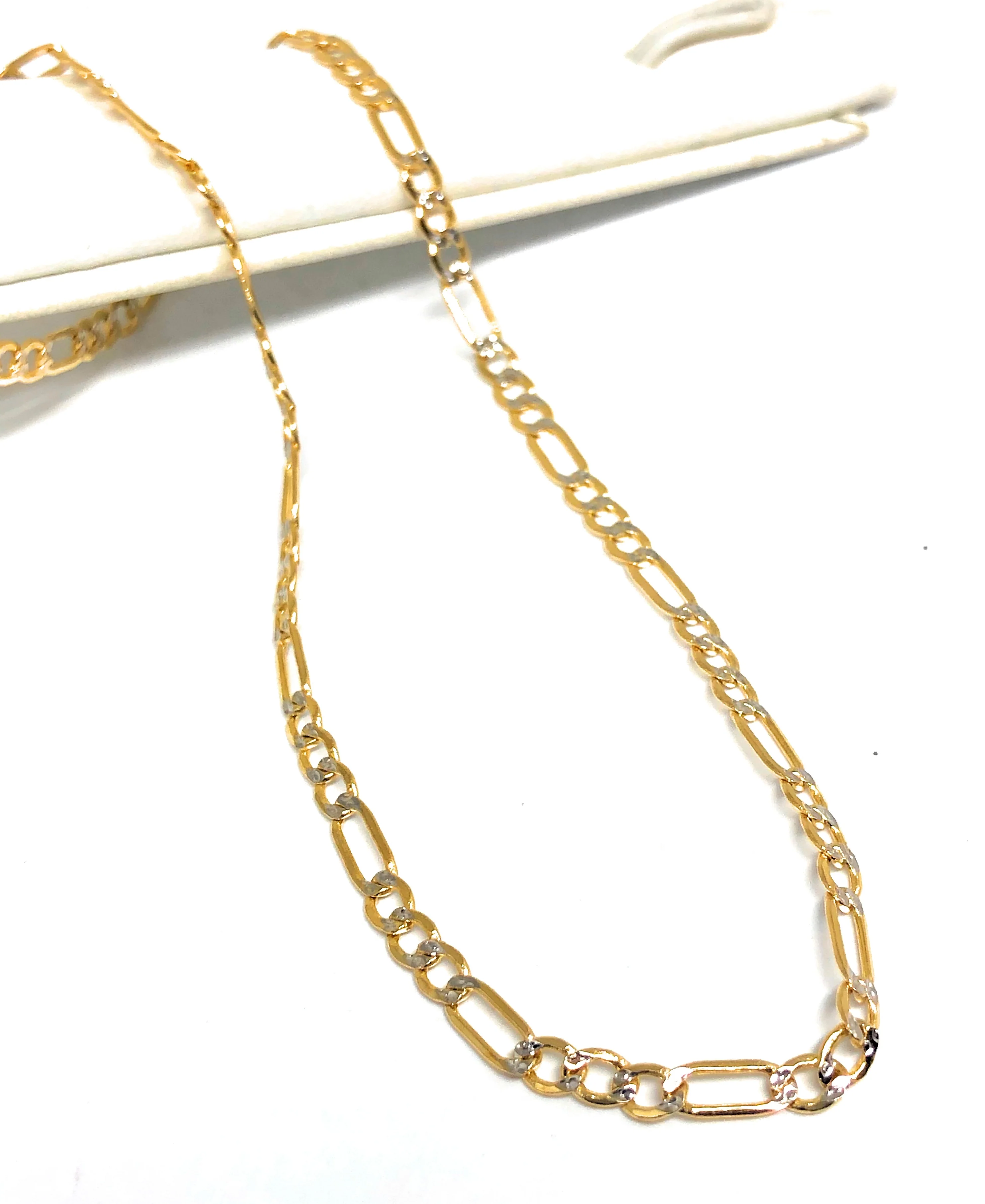 10k Solid Gold Figaro Chain Diamond Cut (White Gold) 18-24 inches 3.5mm (Semi-Hollow Style) - Image 3