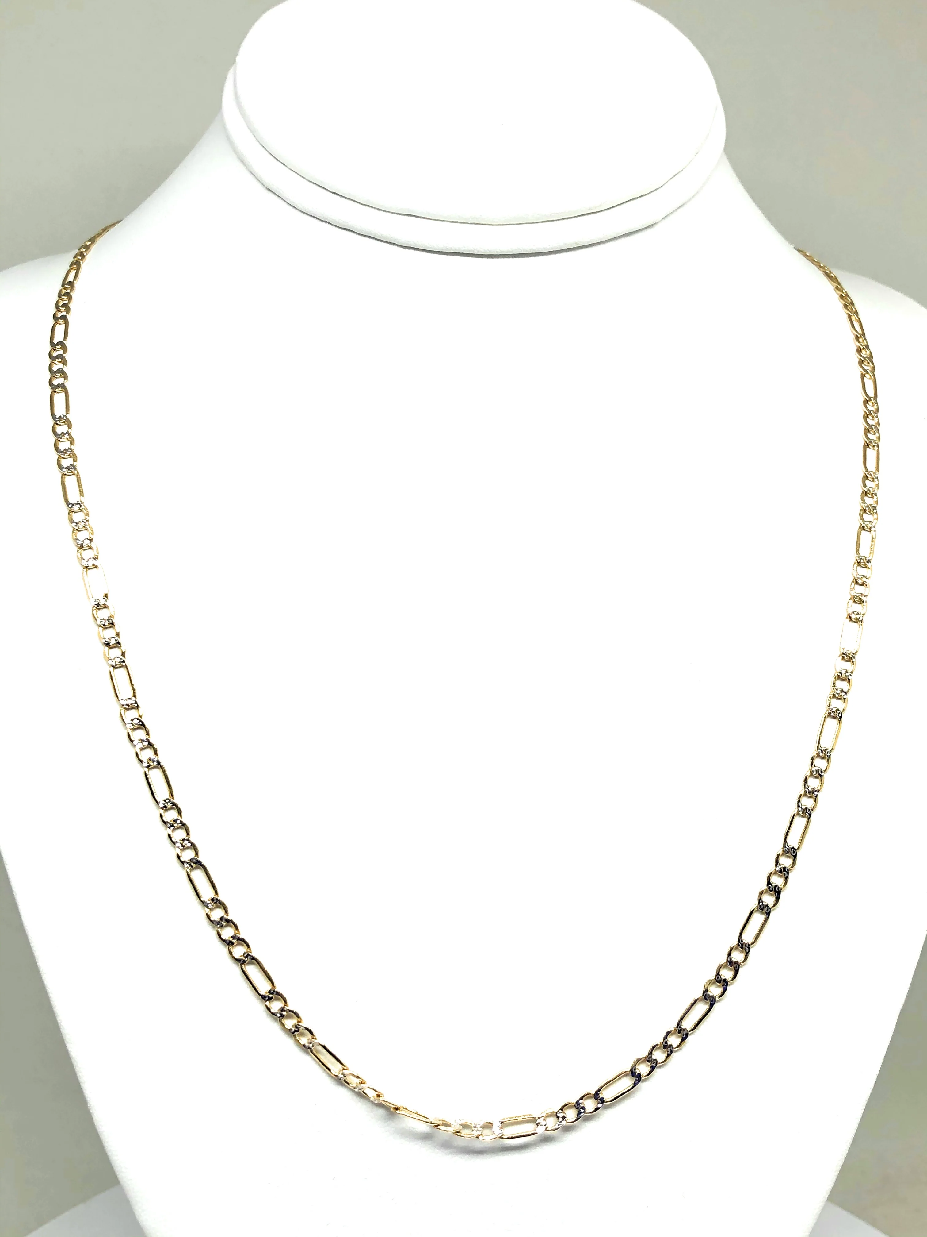 10k Solid Gold Figaro Chain Diamond Cut (White Gold) 18-24 inches 3.5mm (Semi-Hollow Style) - Image 4