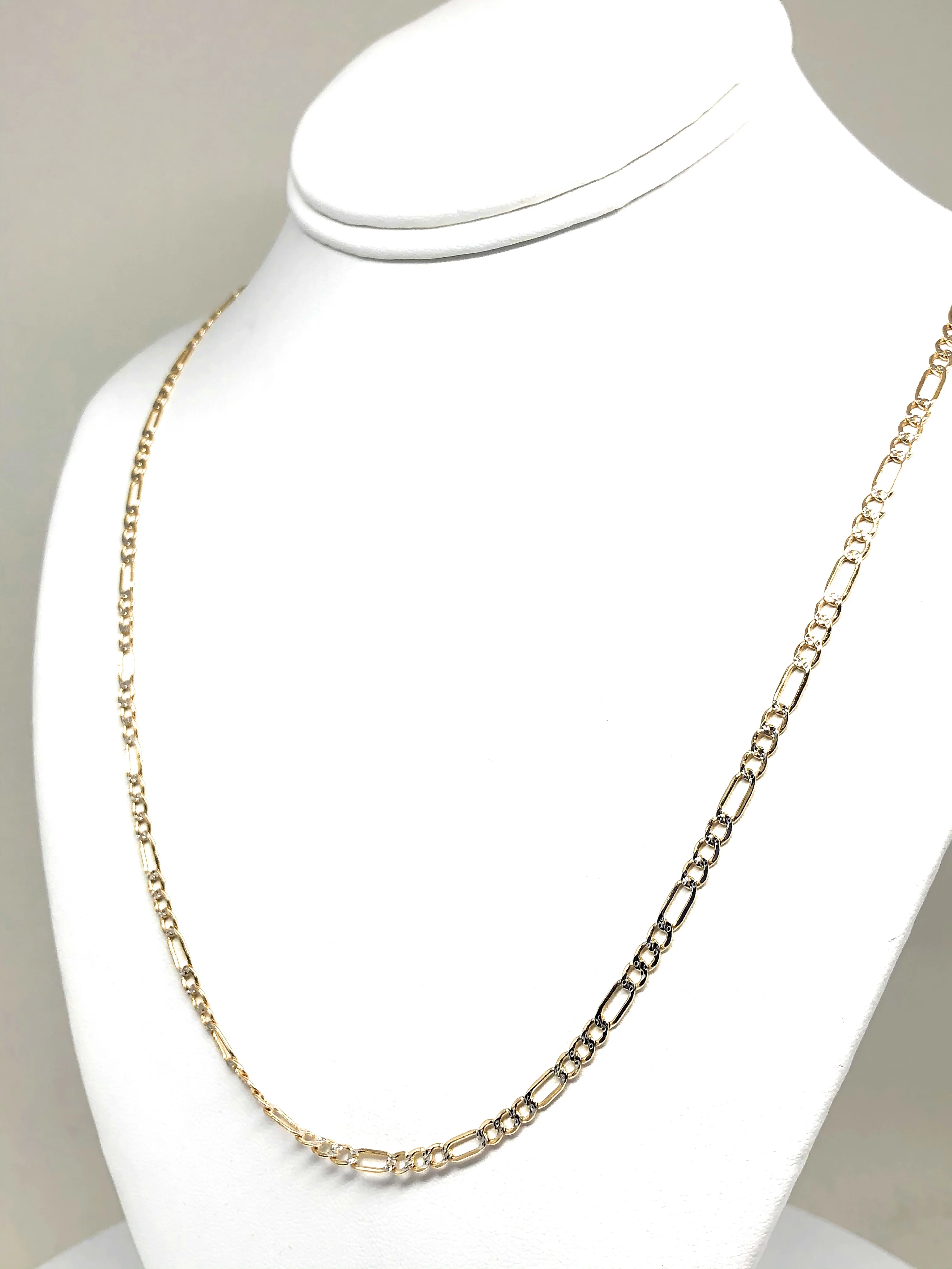 10k Solid Gold Figaro Chain Diamond Cut (White Gold) 18-24 inches 3.5mm (Semi-Hollow Style) - Image 5