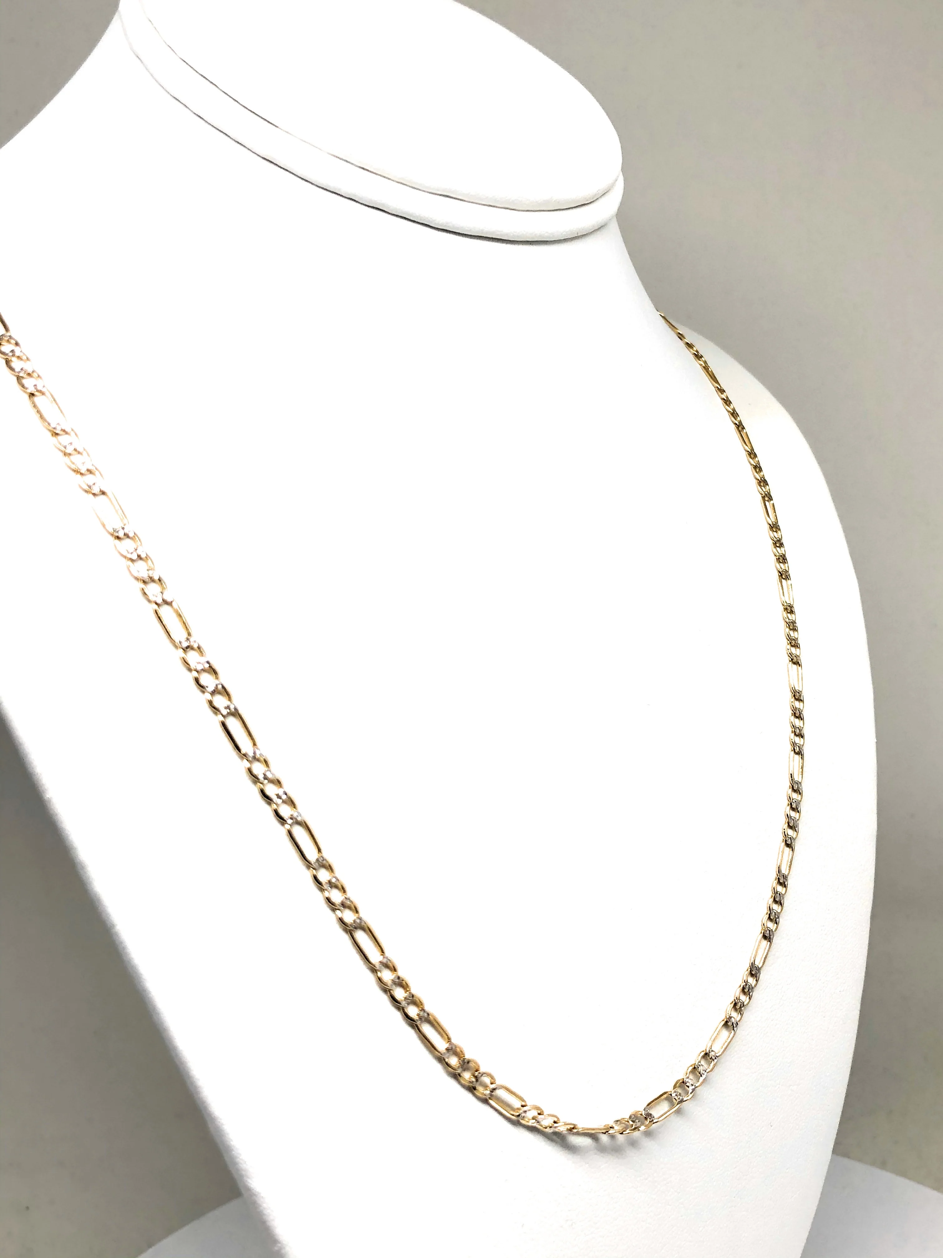 10k Solid Gold Figaro Chain Diamond Cut (White Gold) 18-24 inches 3.5mm (Semi-Hollow Style) - Image 6