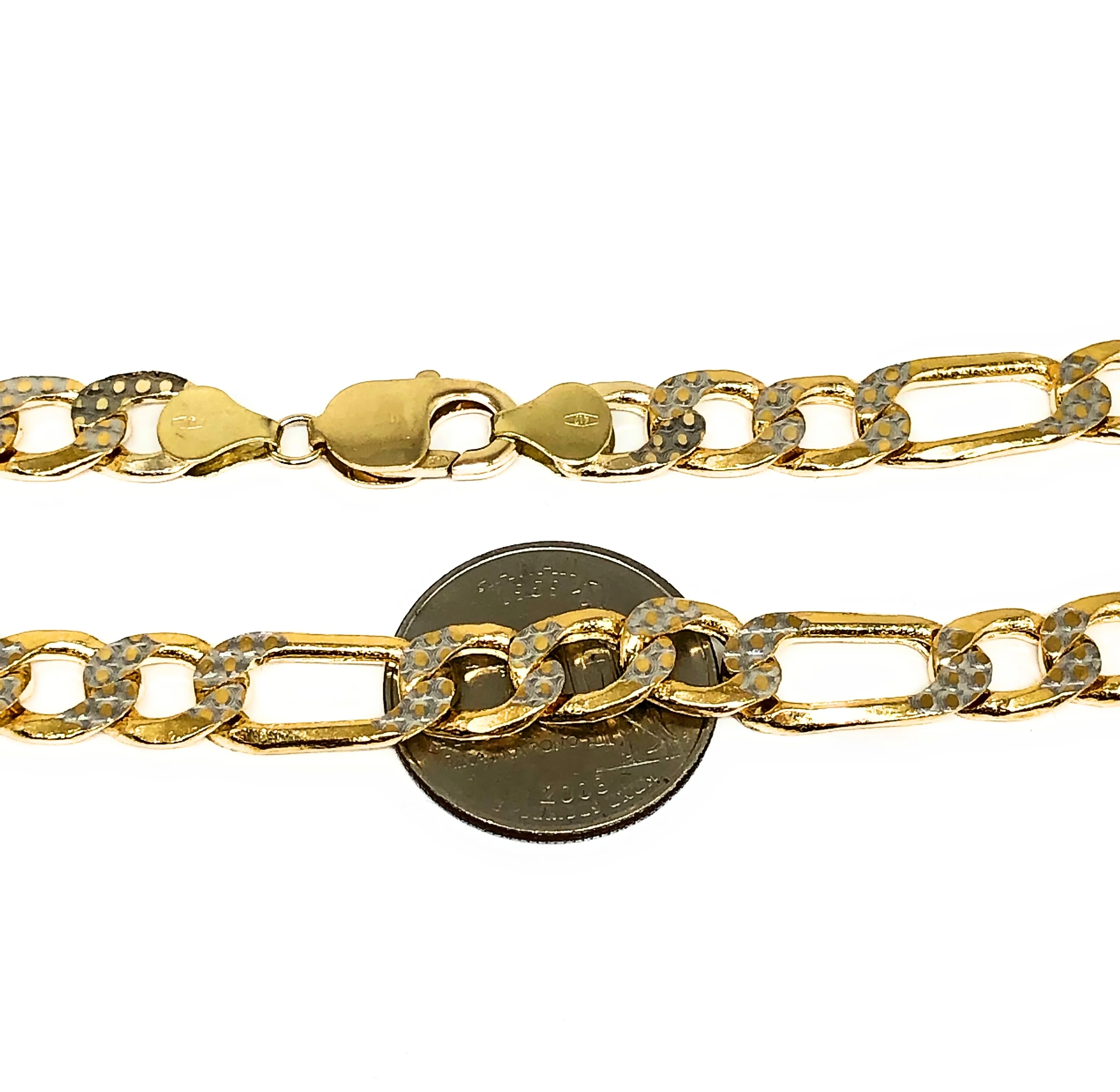 10k Solid Gold Figaro Chain DIAMOND CUT (WHITE GOLD) 26-28 inch 9.3mm (Semi-Hollow Style) (32-37g) - Image 2