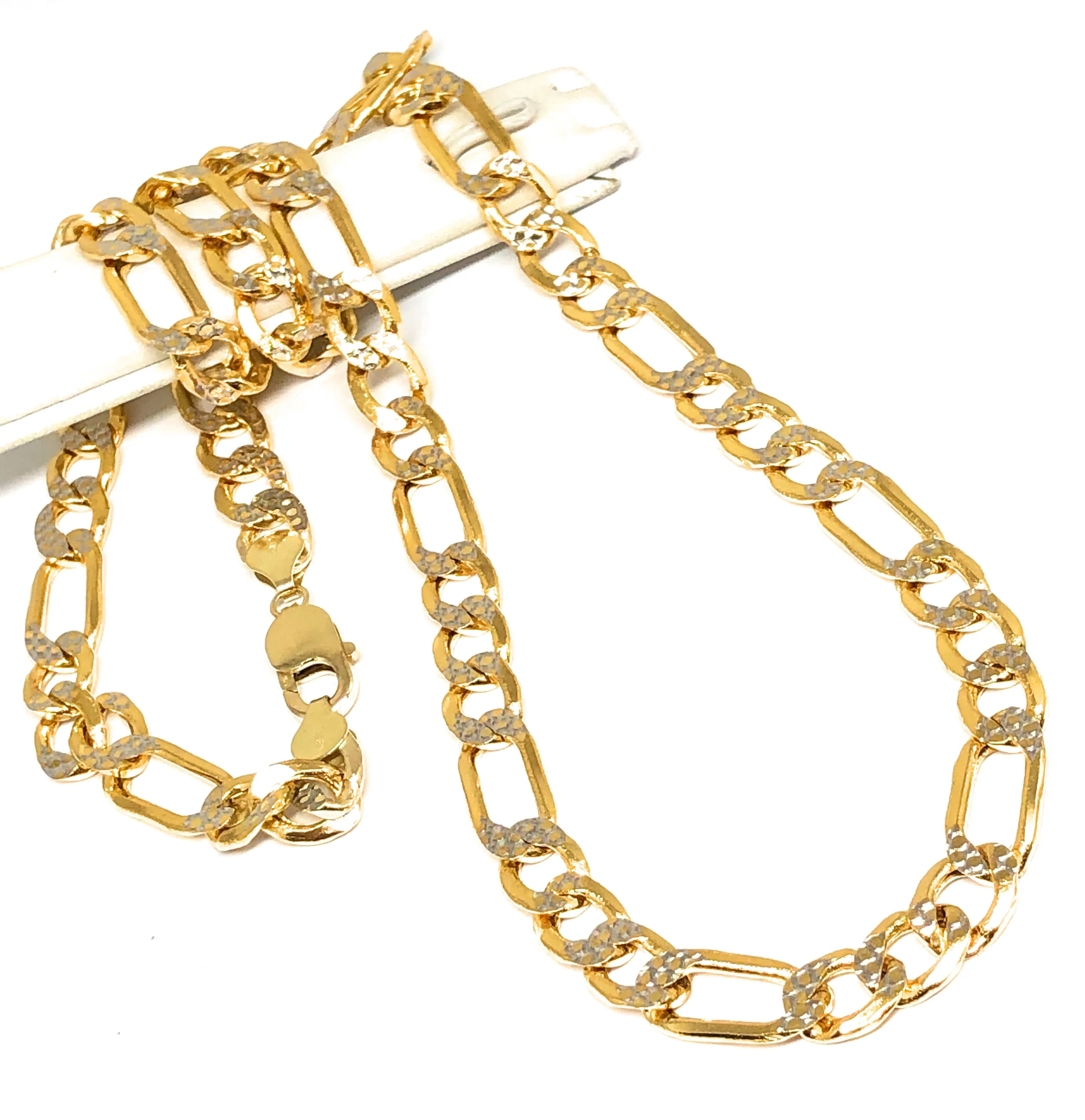 10k Solid Gold Figaro Chain DIAMOND CUT (WHITE GOLD) 26-28 inch 9.3mm (Semi-Hollow Style) (32-37g) - Image 3