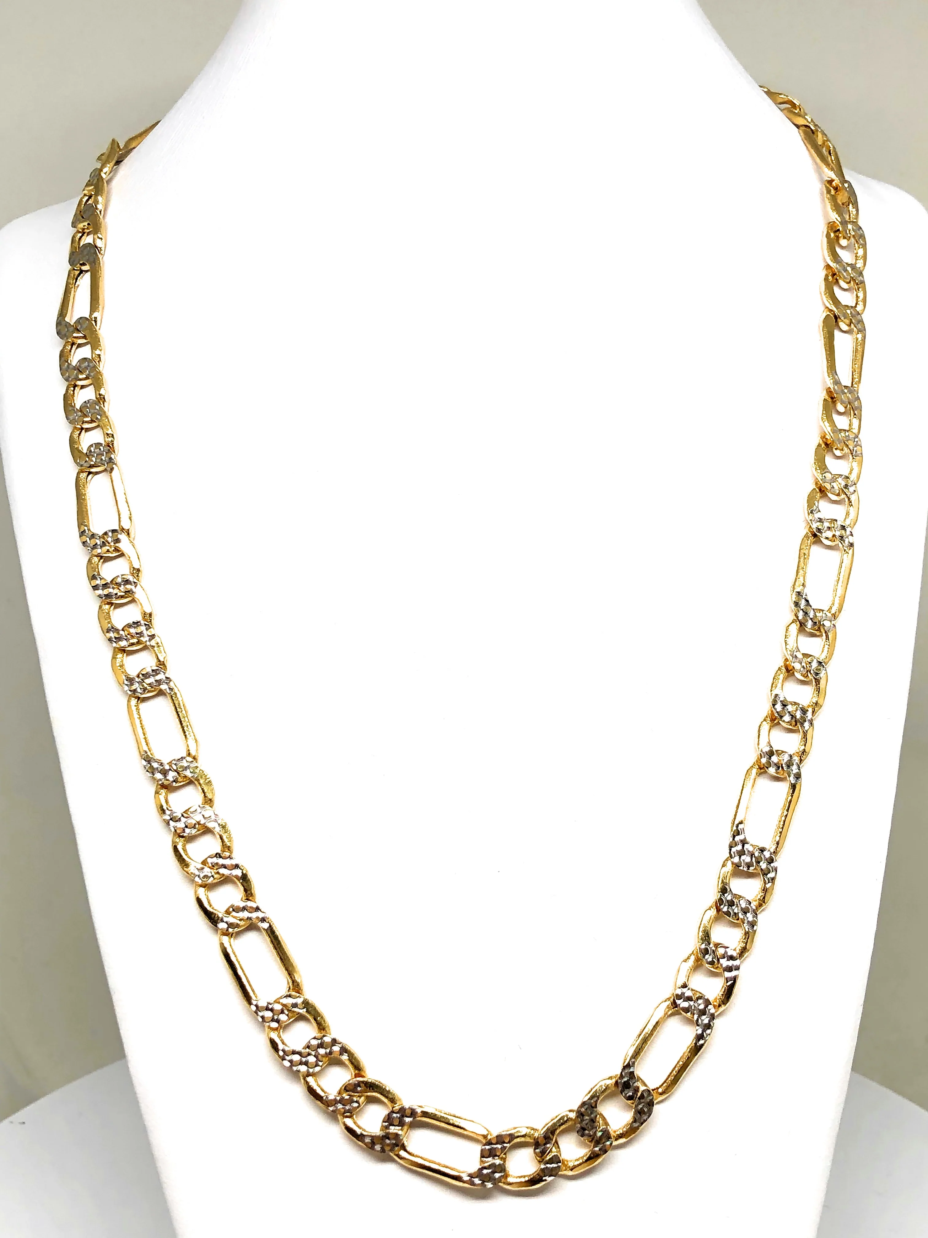 10k Solid Gold Figaro Chain DIAMOND CUT (WHITE GOLD) 26-28 inch 9.3mm (Semi-Hollow Style) (32-37g) - Image 4